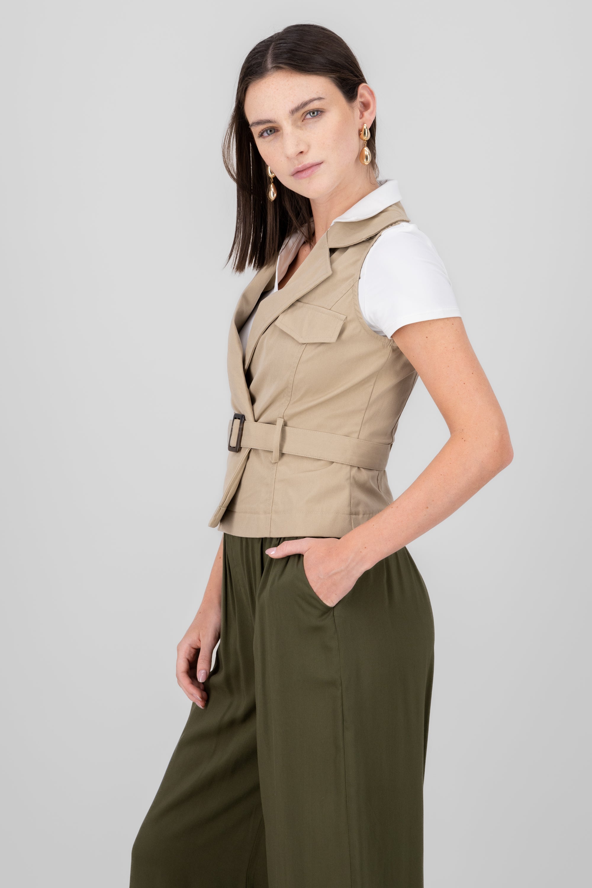 Chaleco gabardina liso KHAKI