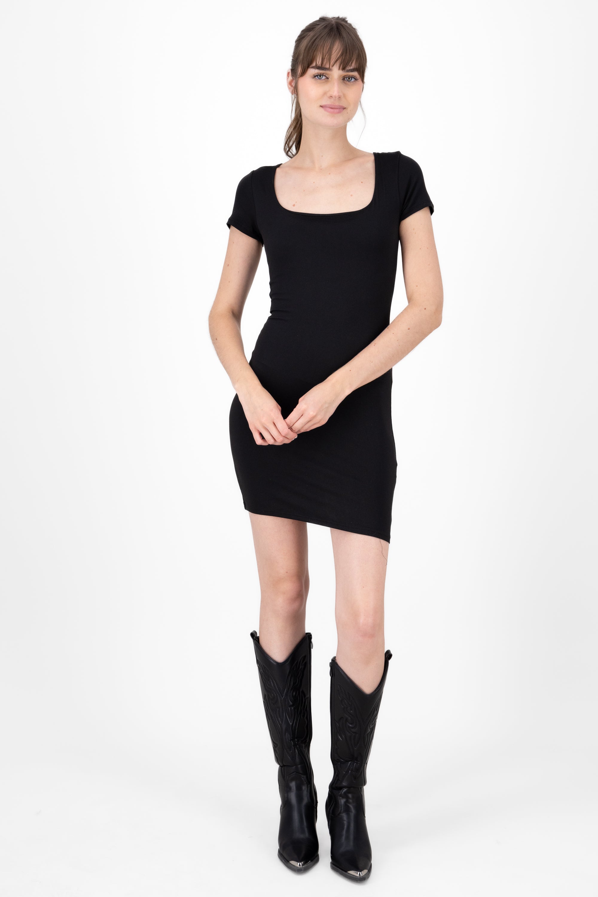 MINI SQUARE MINI DRESS BLACK