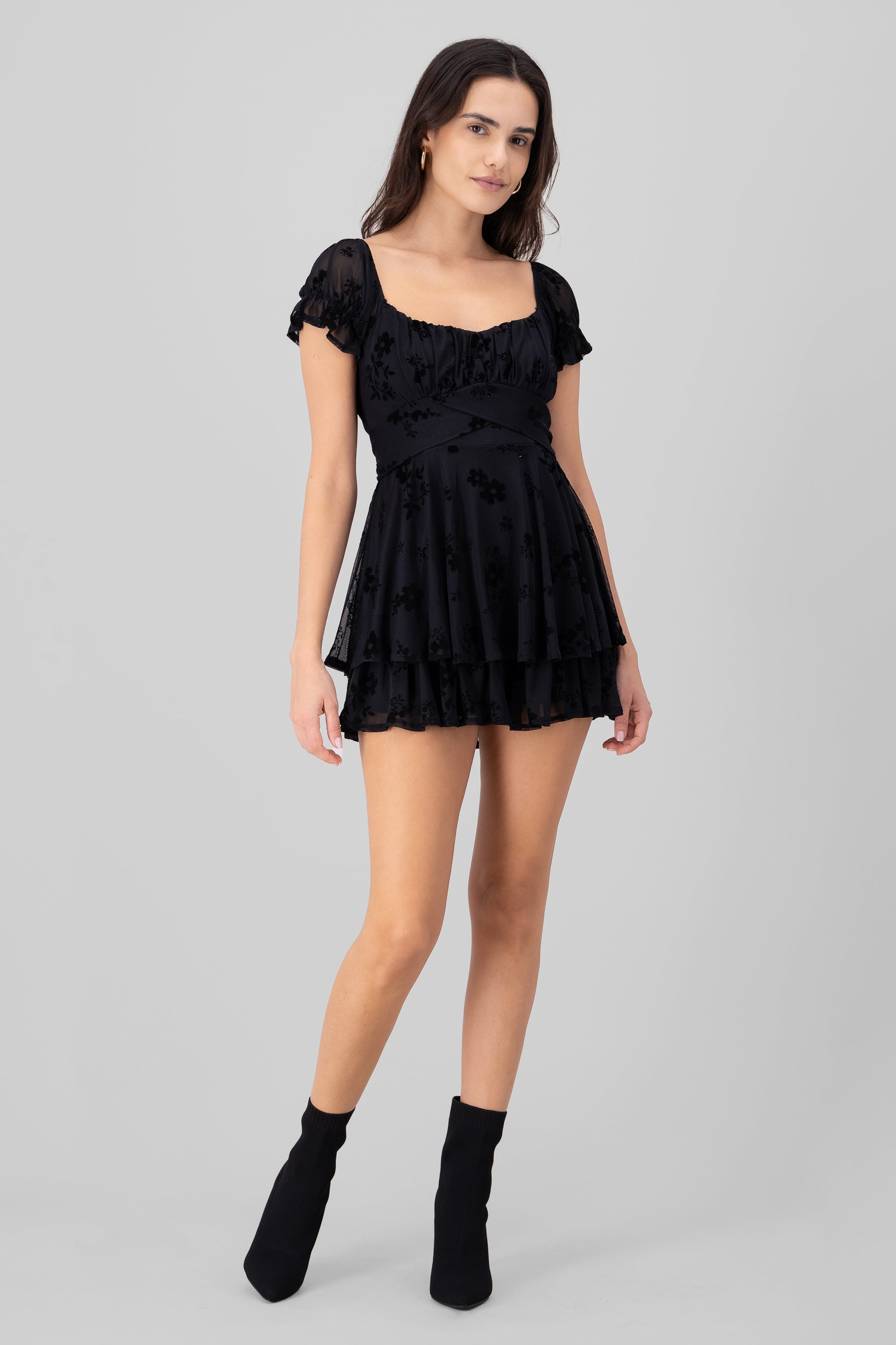 Romper olanes mesh flock NEGRO