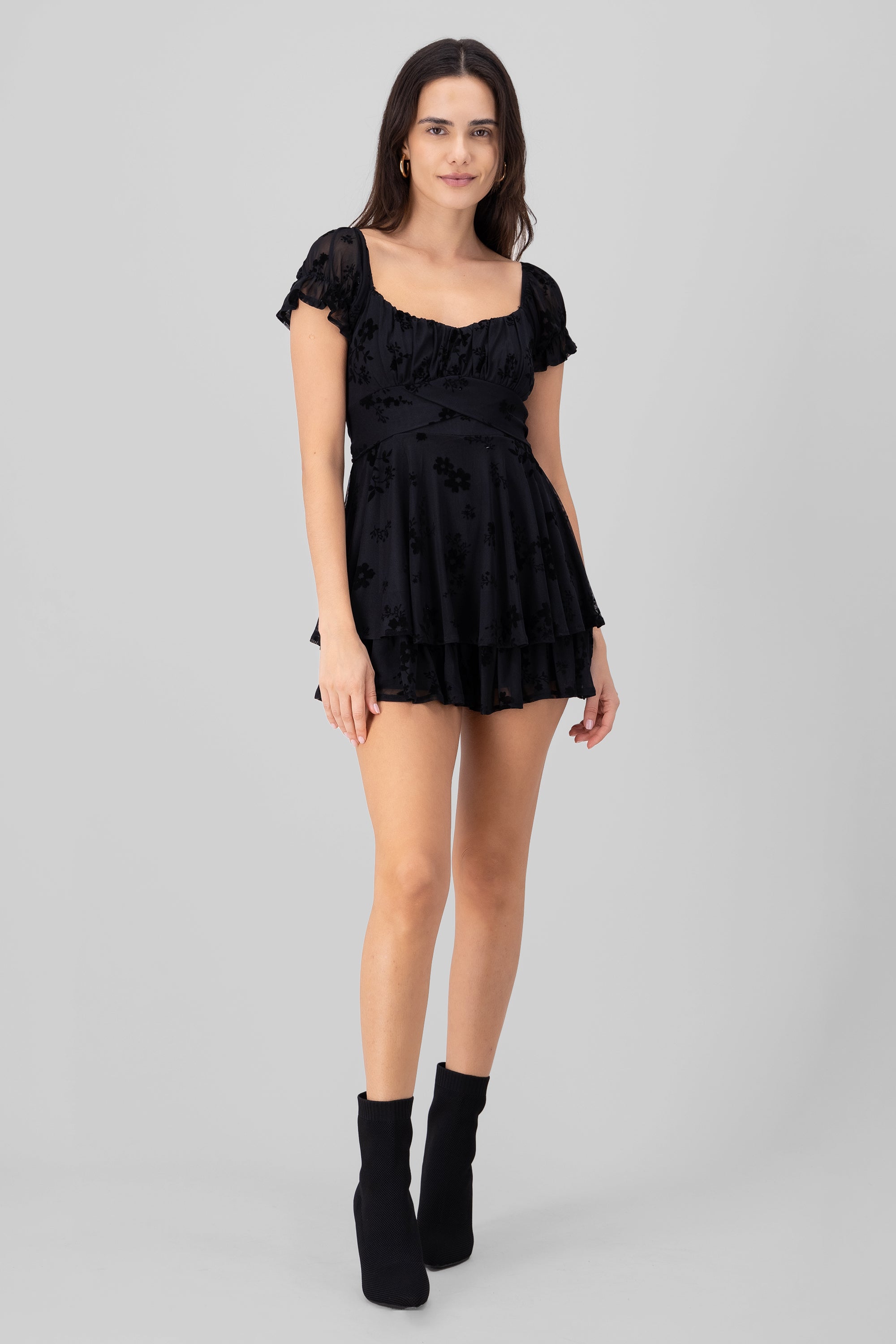 Romper olanes mesh flock NEGRO