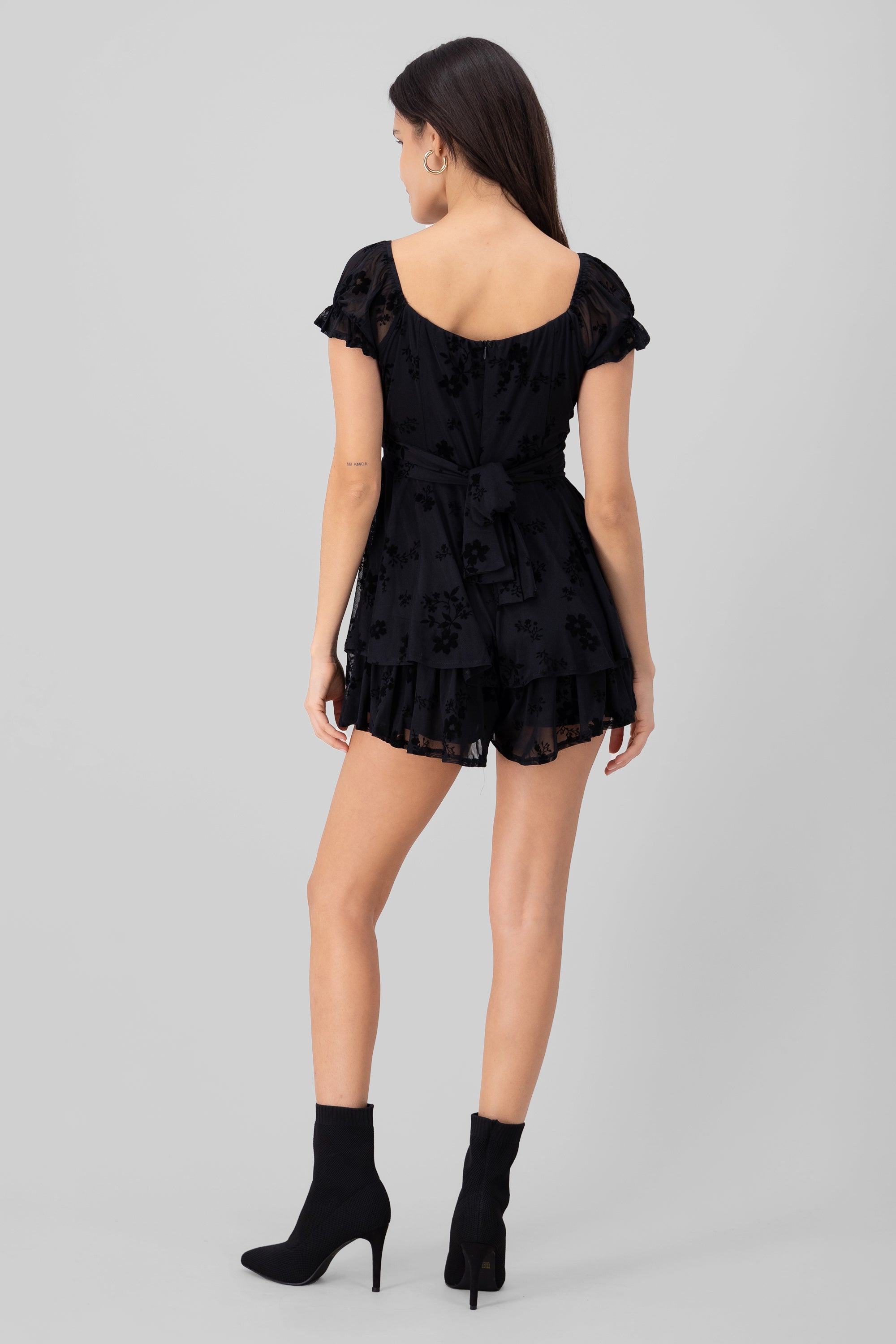 Romper olanes mesh flock NEGRO