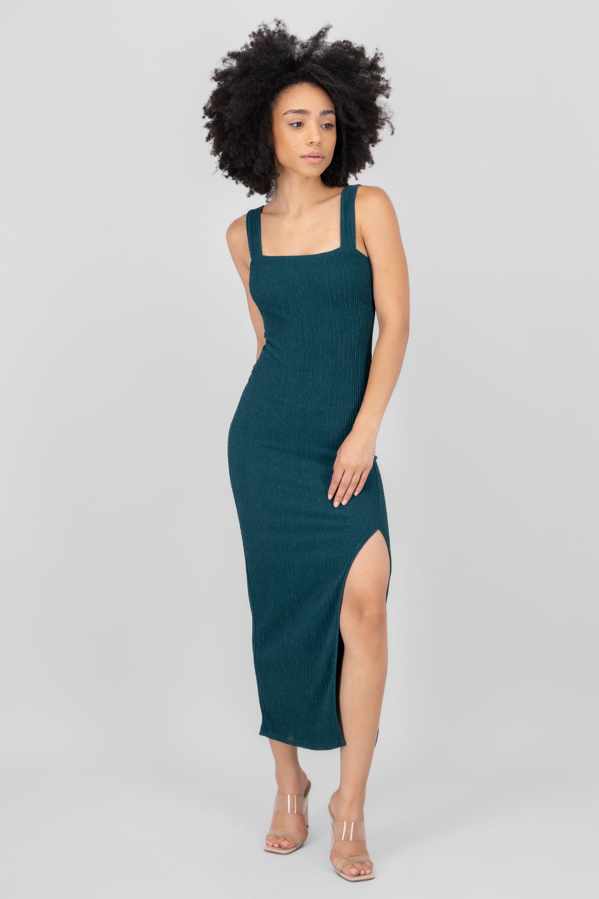 Vestido midi lurex VERDE CAZADOR