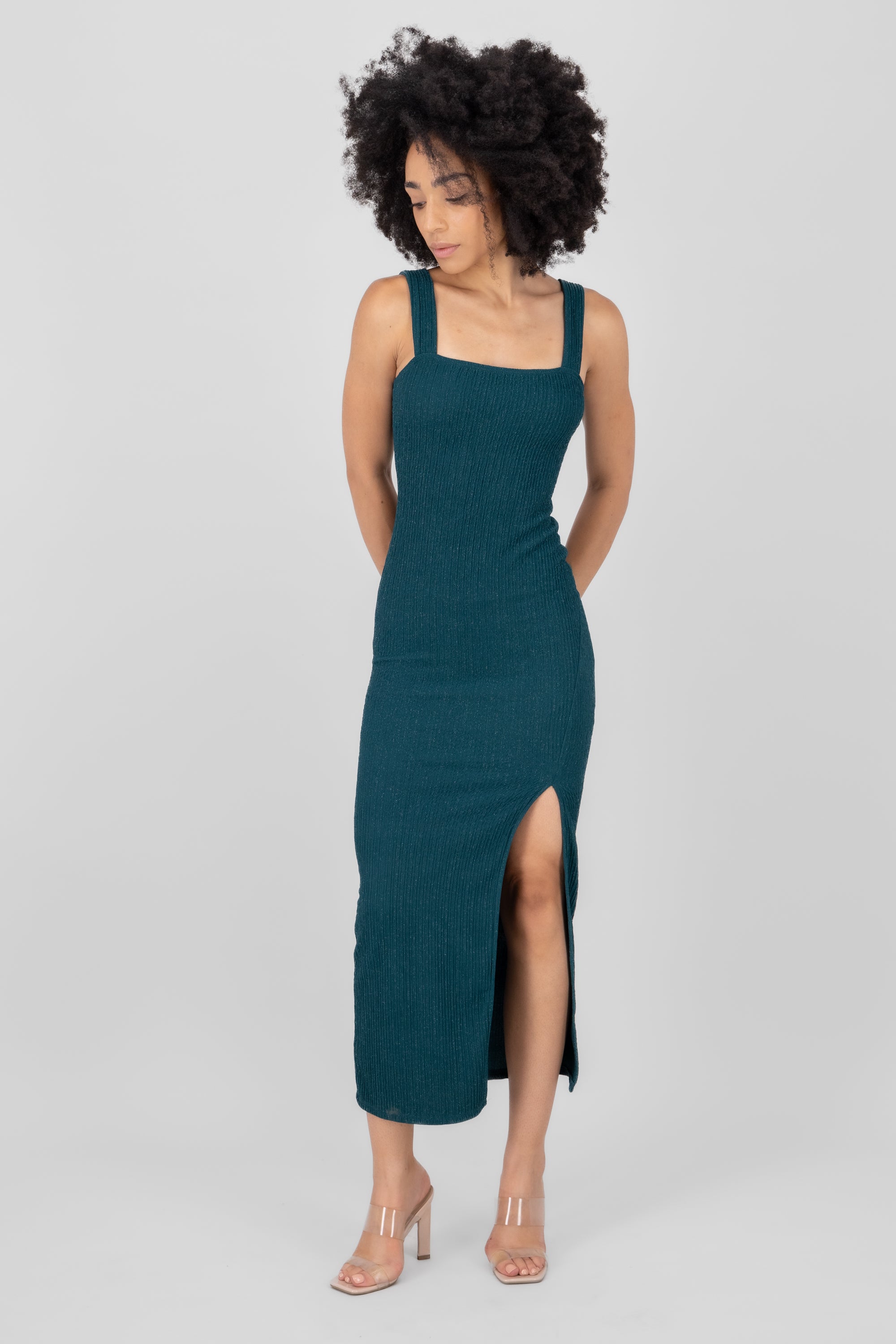 Vestido midi lurex VERDE CAZADOR