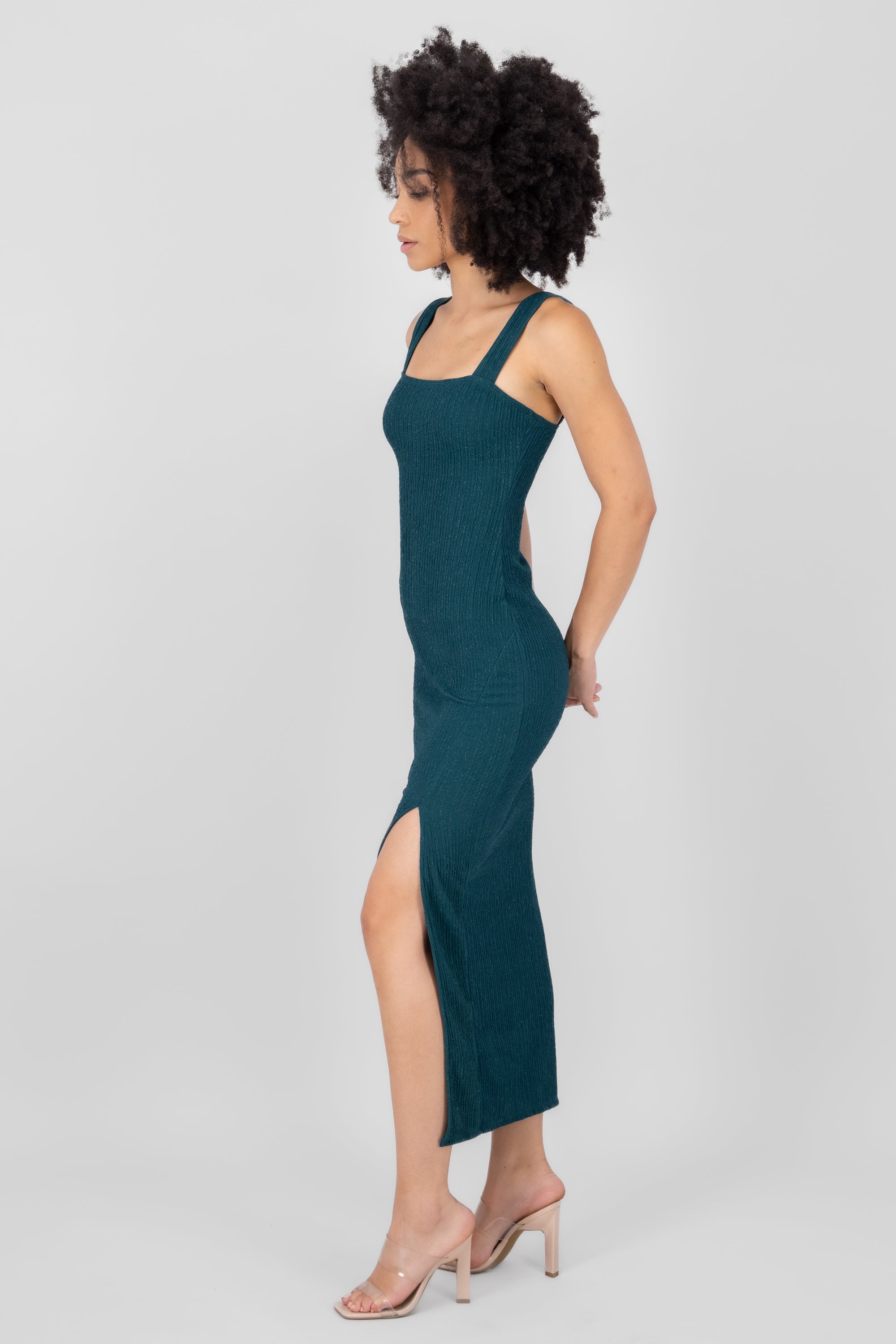 Vestido midi lurex VERDE CAZADOR