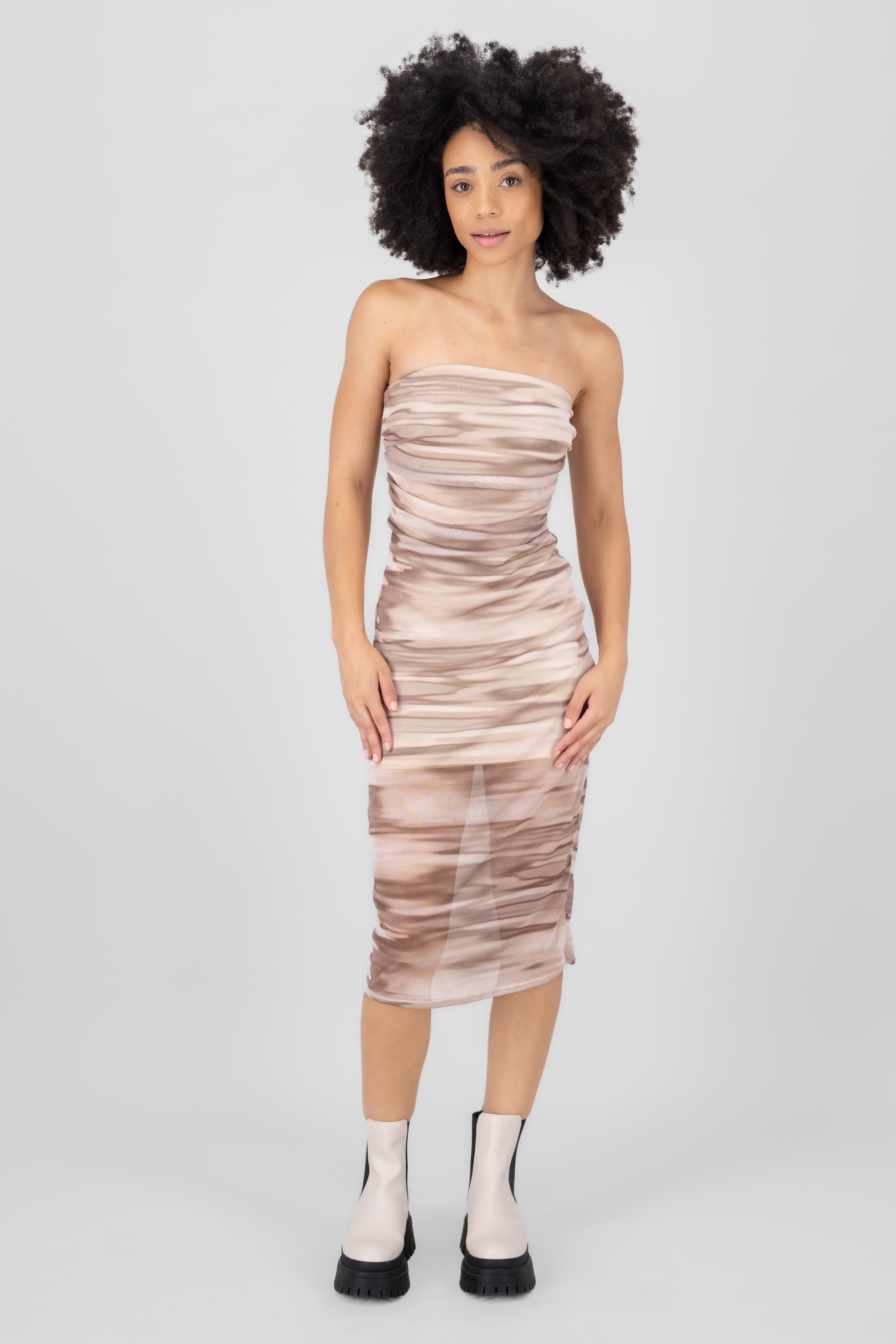 Vestido midi mesh tie dye CAFE COMBO