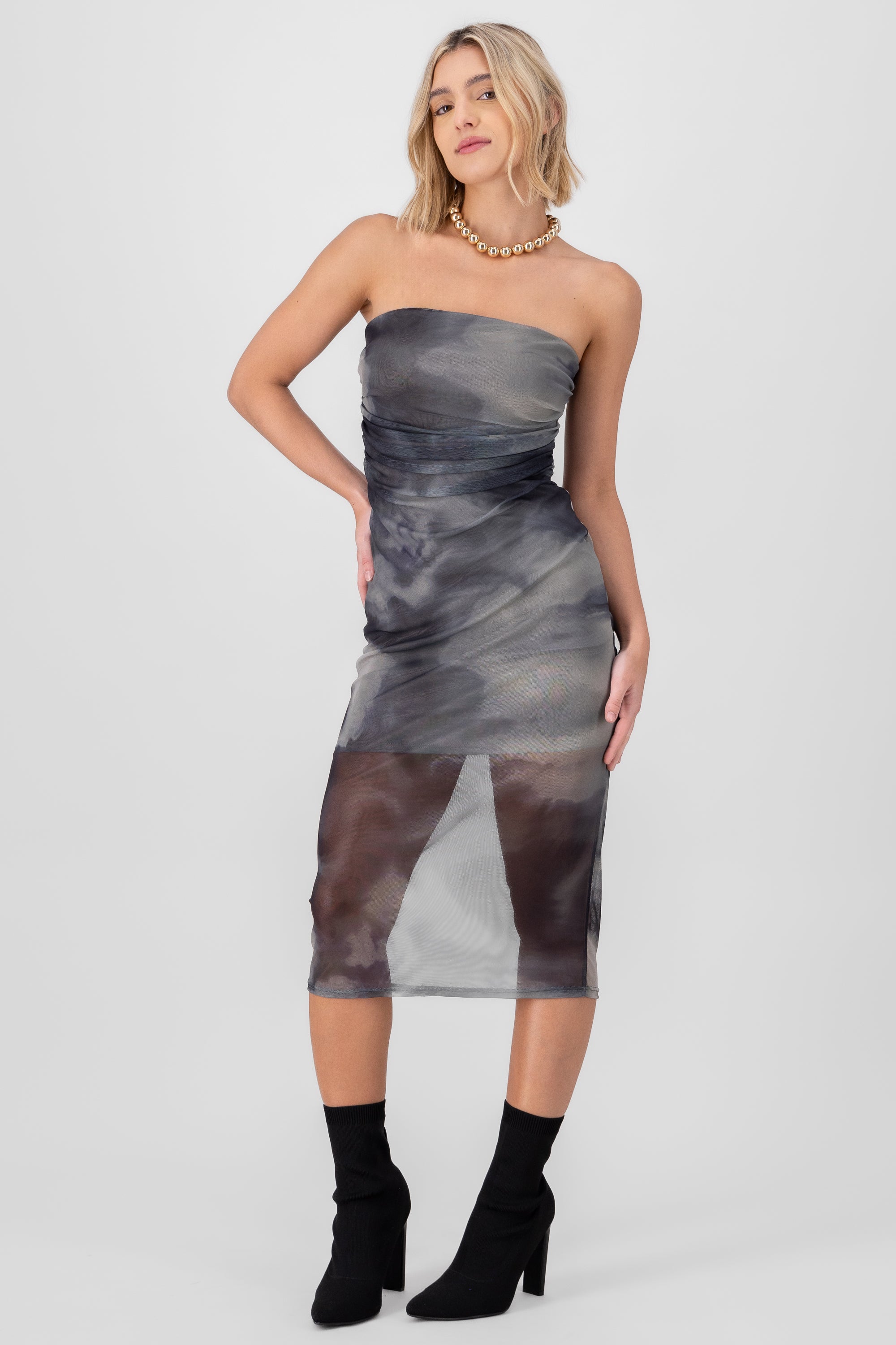 Vestido midi mesh tie dye NEGRO COMBO