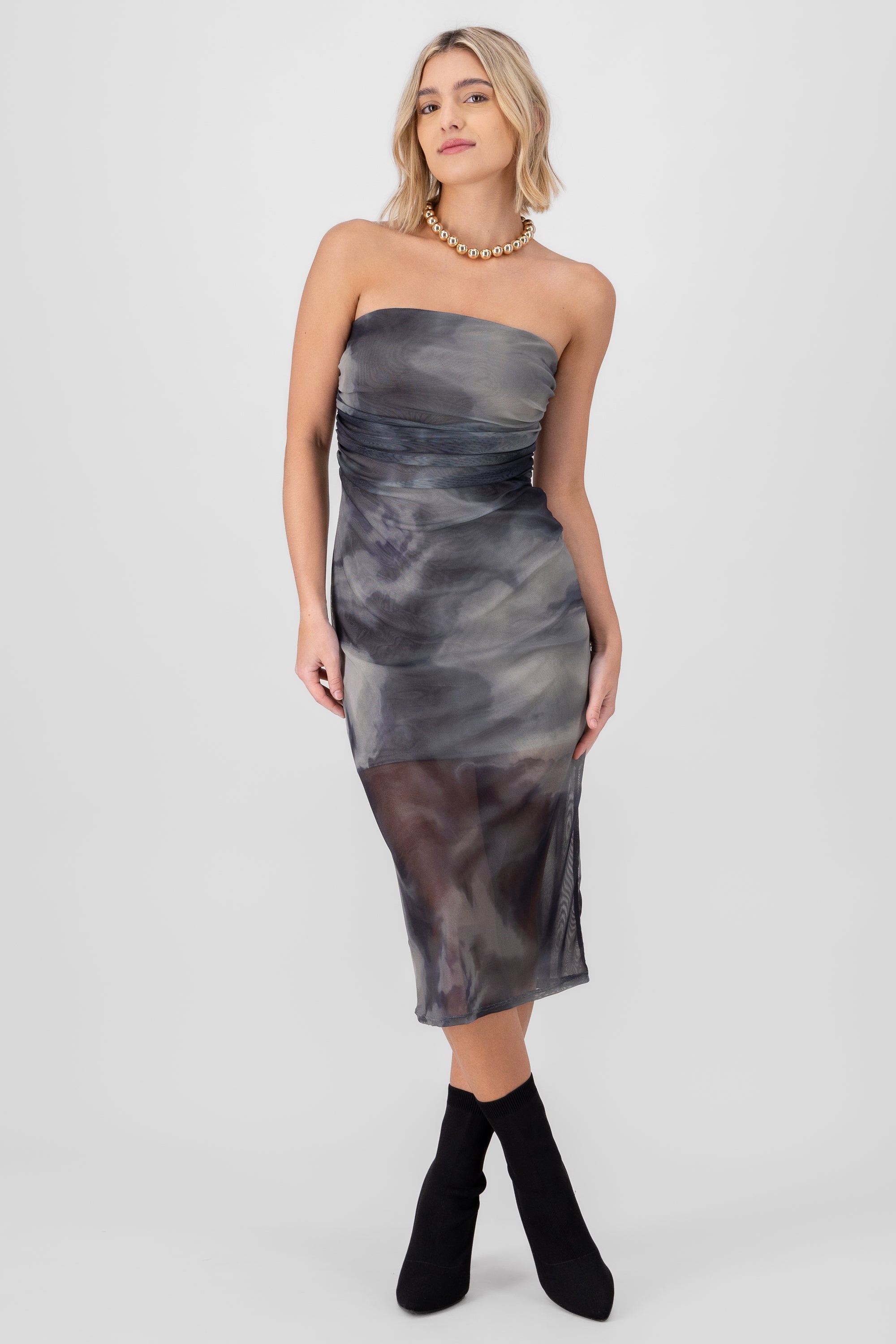 Vestido midi mesh tie dye NEGRO COMBO