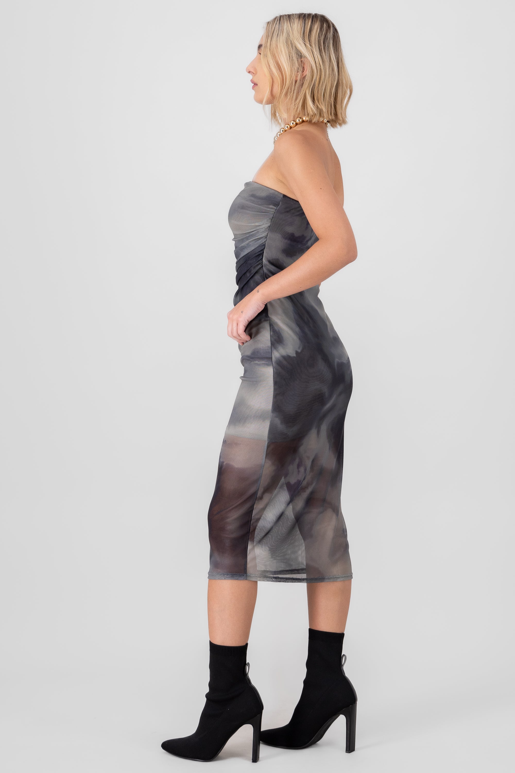 Vestido midi mesh tie dye NEGRO COMBO