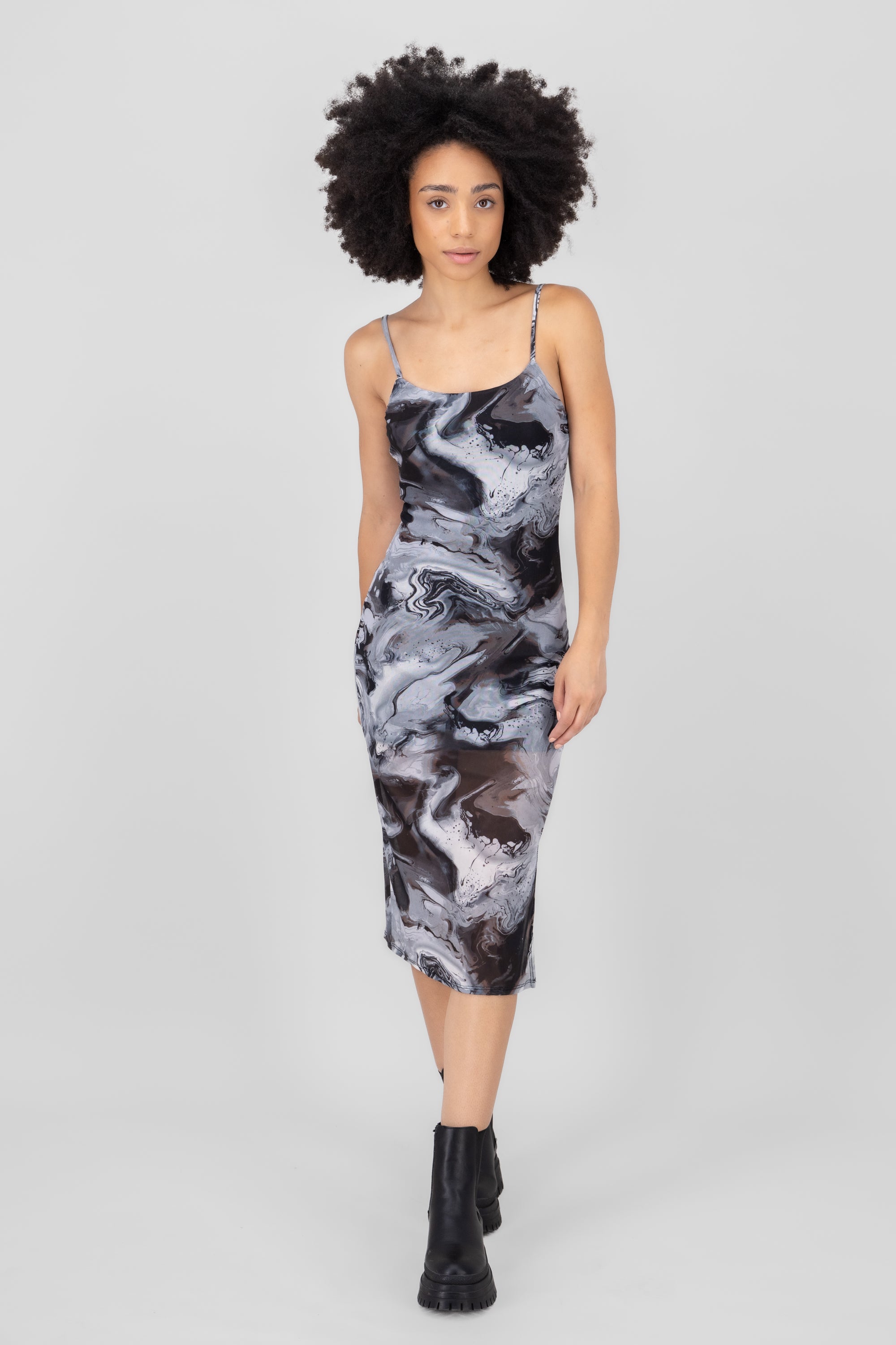 Midi Mesh Tie Dye Dress Black Combo