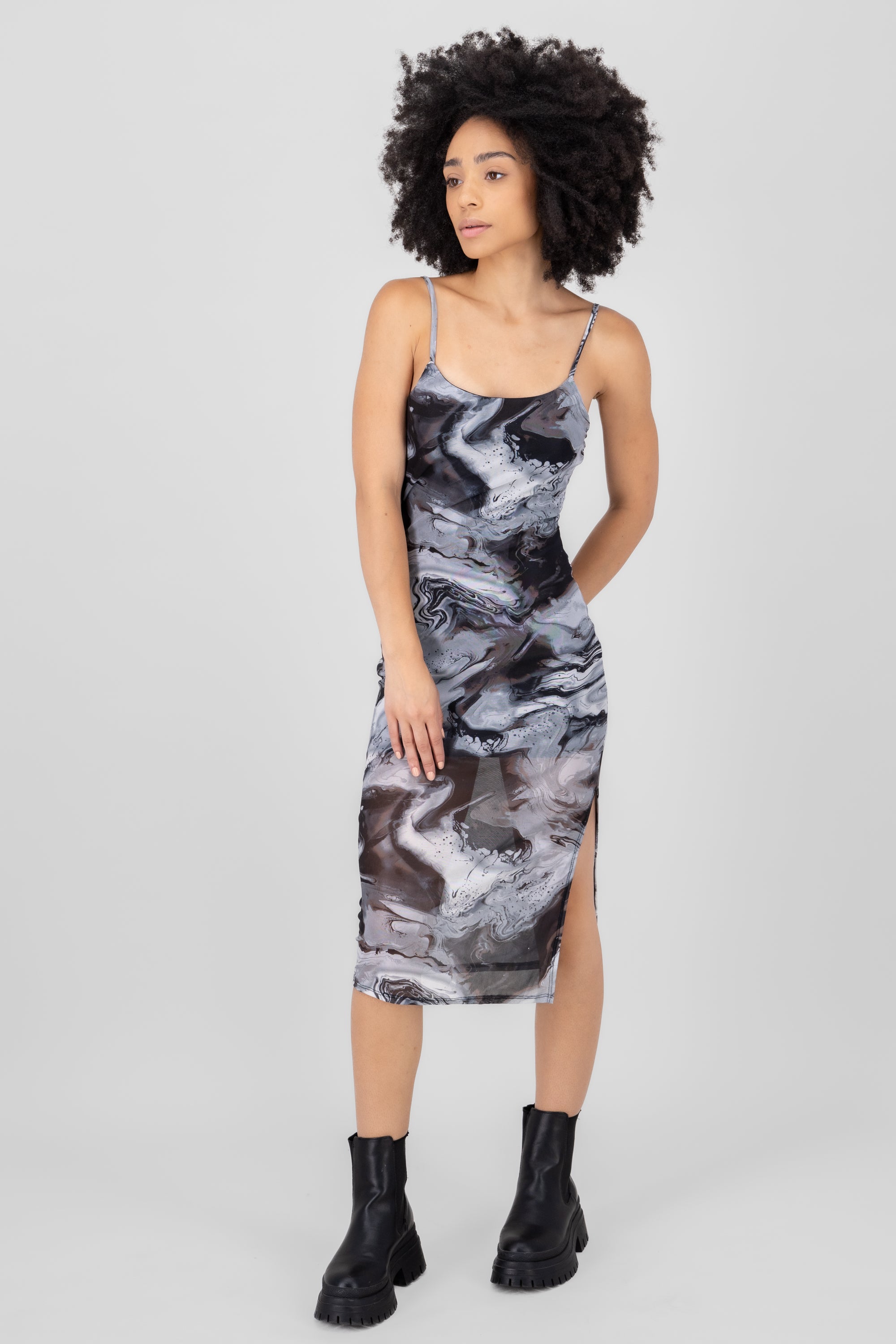 Midi Mesh Tie Dye Dress Black Combo