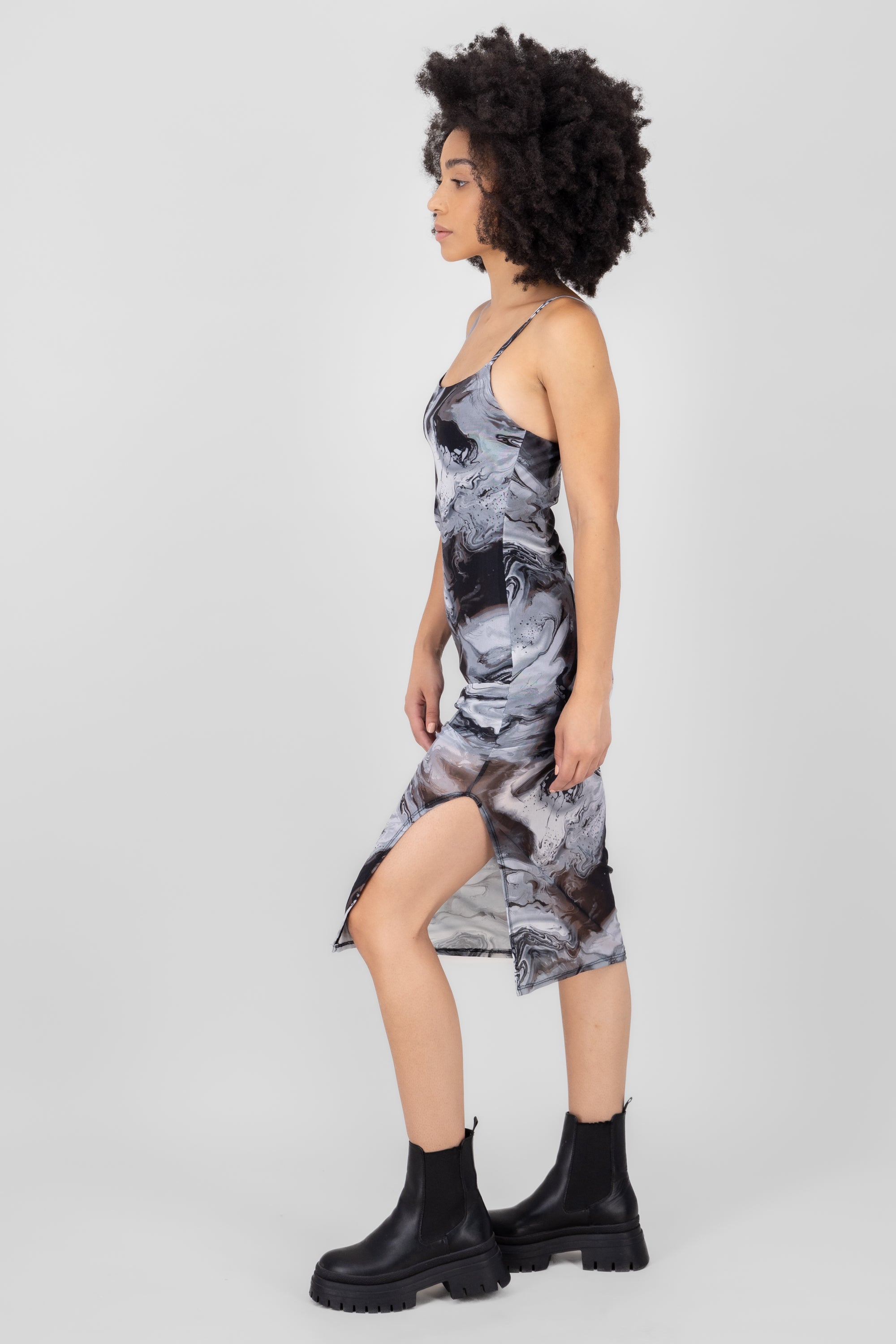 Midi Mesh Tie Dye Dress Black Combo