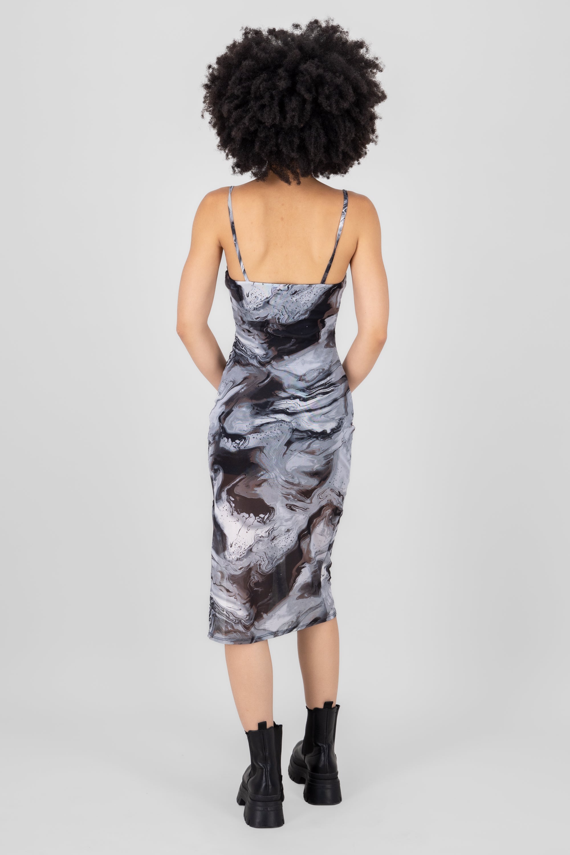 Midi Mesh Tie Dye Dress Black Combo