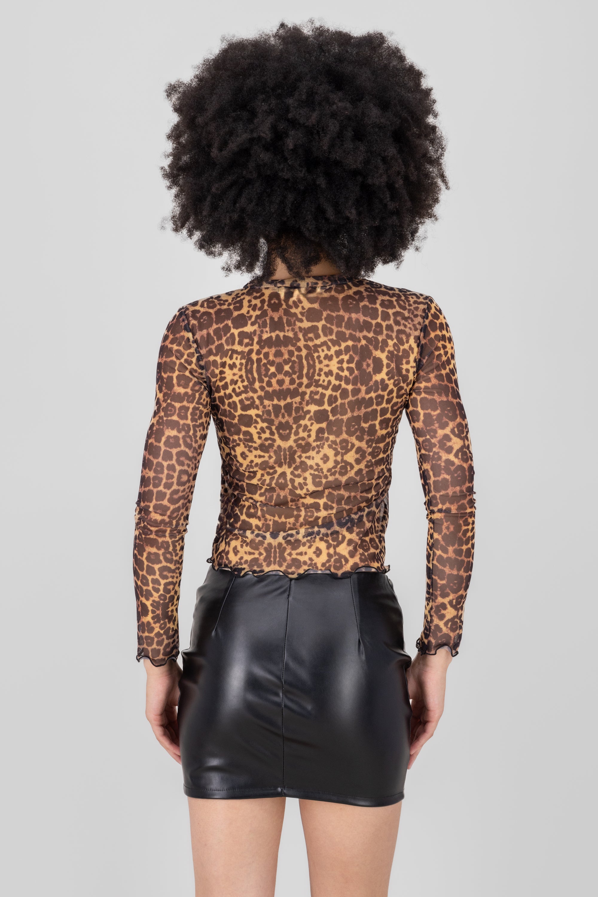Mesh Animal Print blouse CAFE COMBO