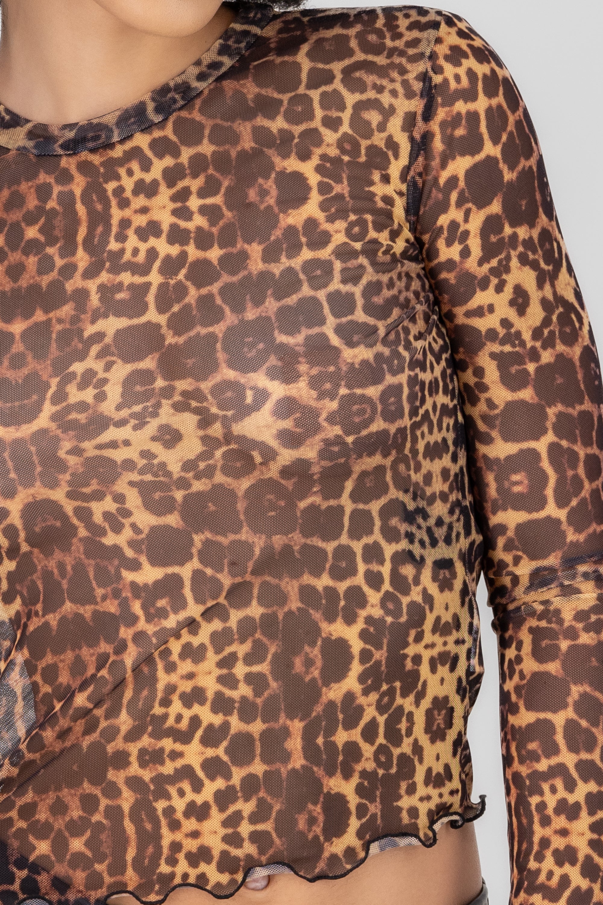 Mesh Animal Print blouse CAFE COMBO