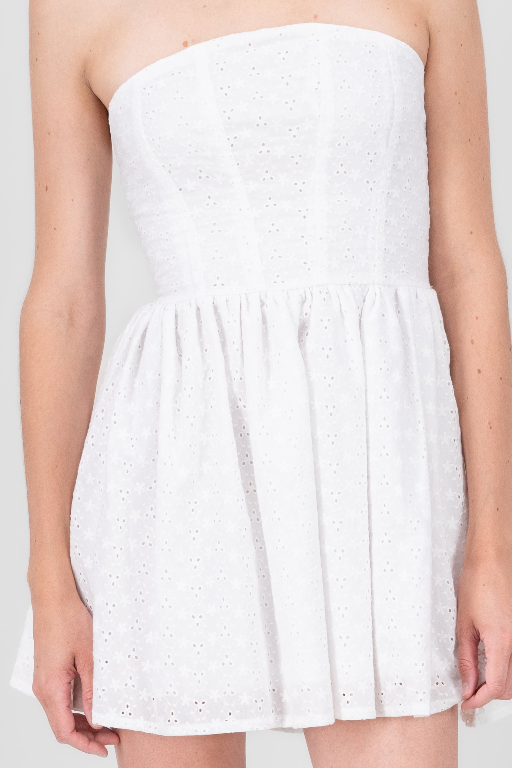 Strapless Swiss embroidery dress WHITE