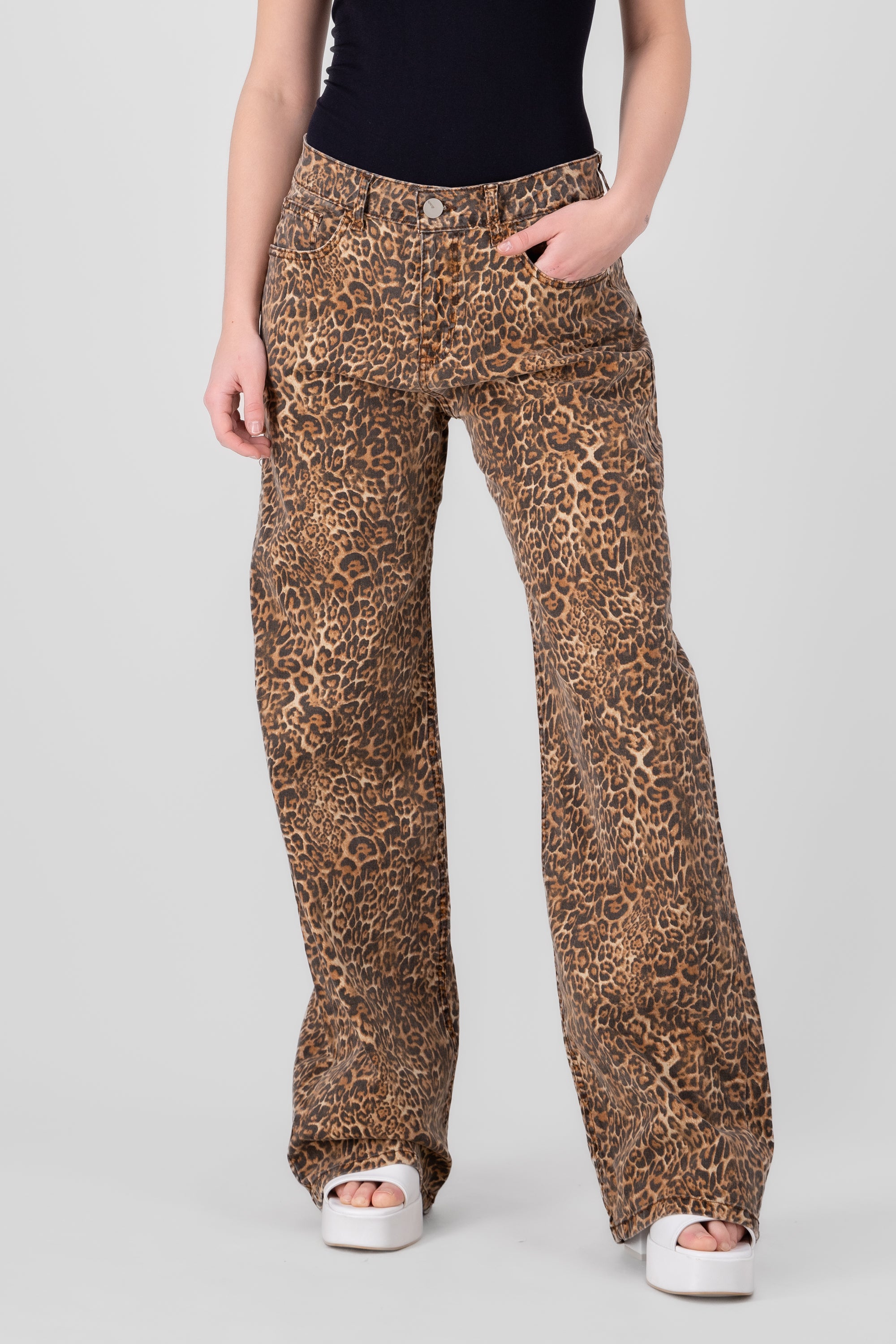 Jeans straiht animal print CAFE COMBO