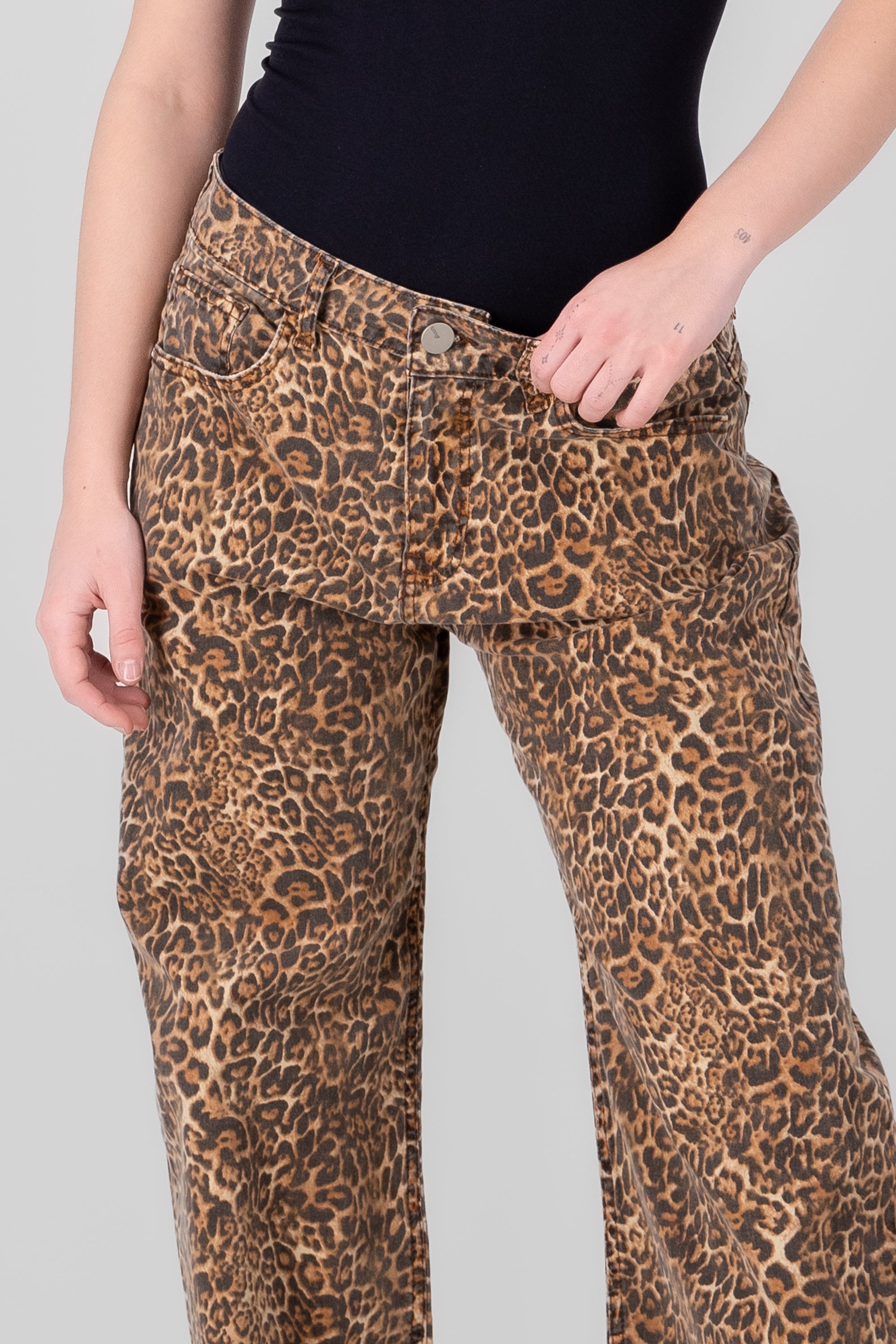 Jeans straiht animal print CAFE COMBO