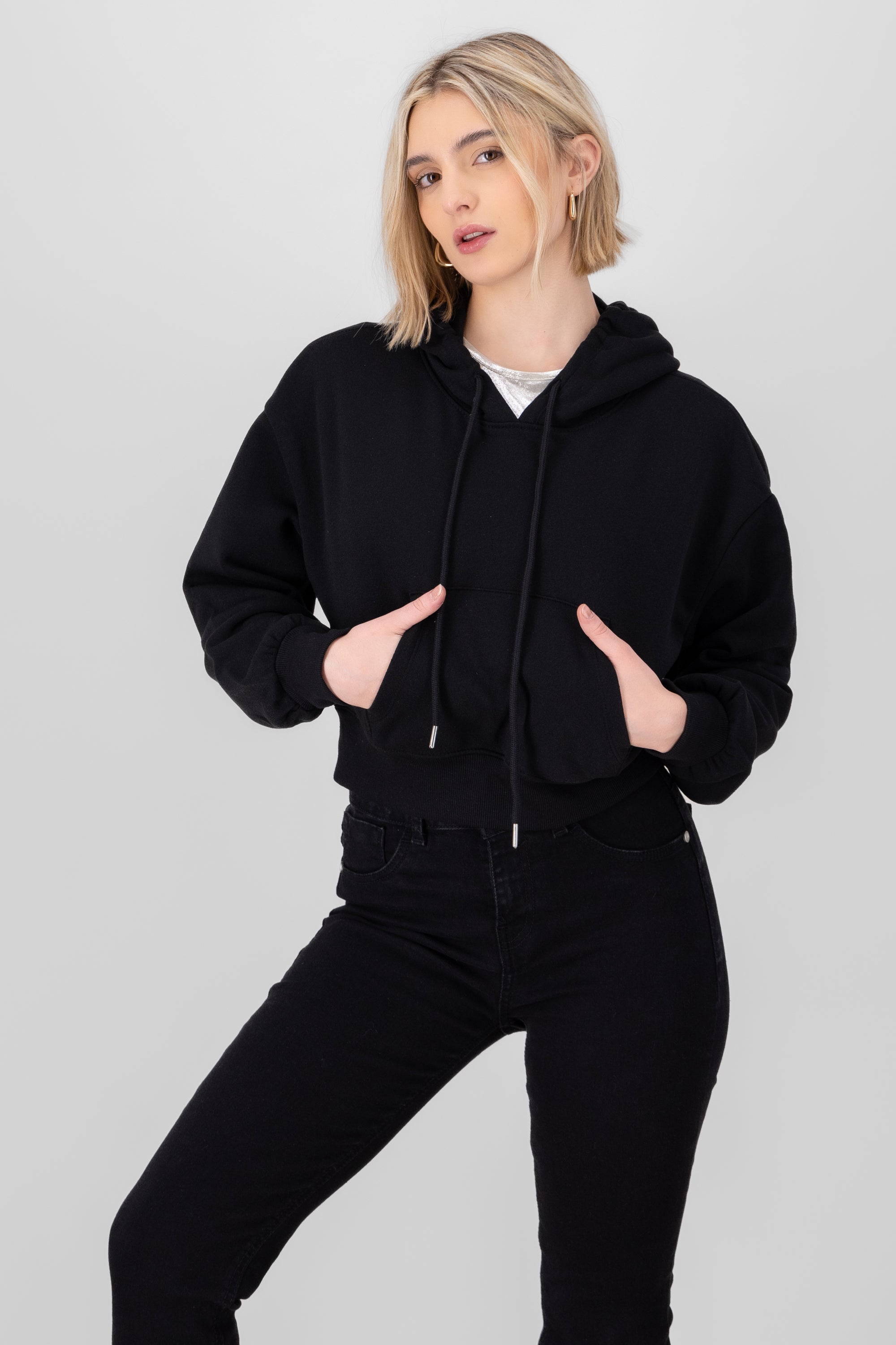 Sudadera lisa corta NEGRO