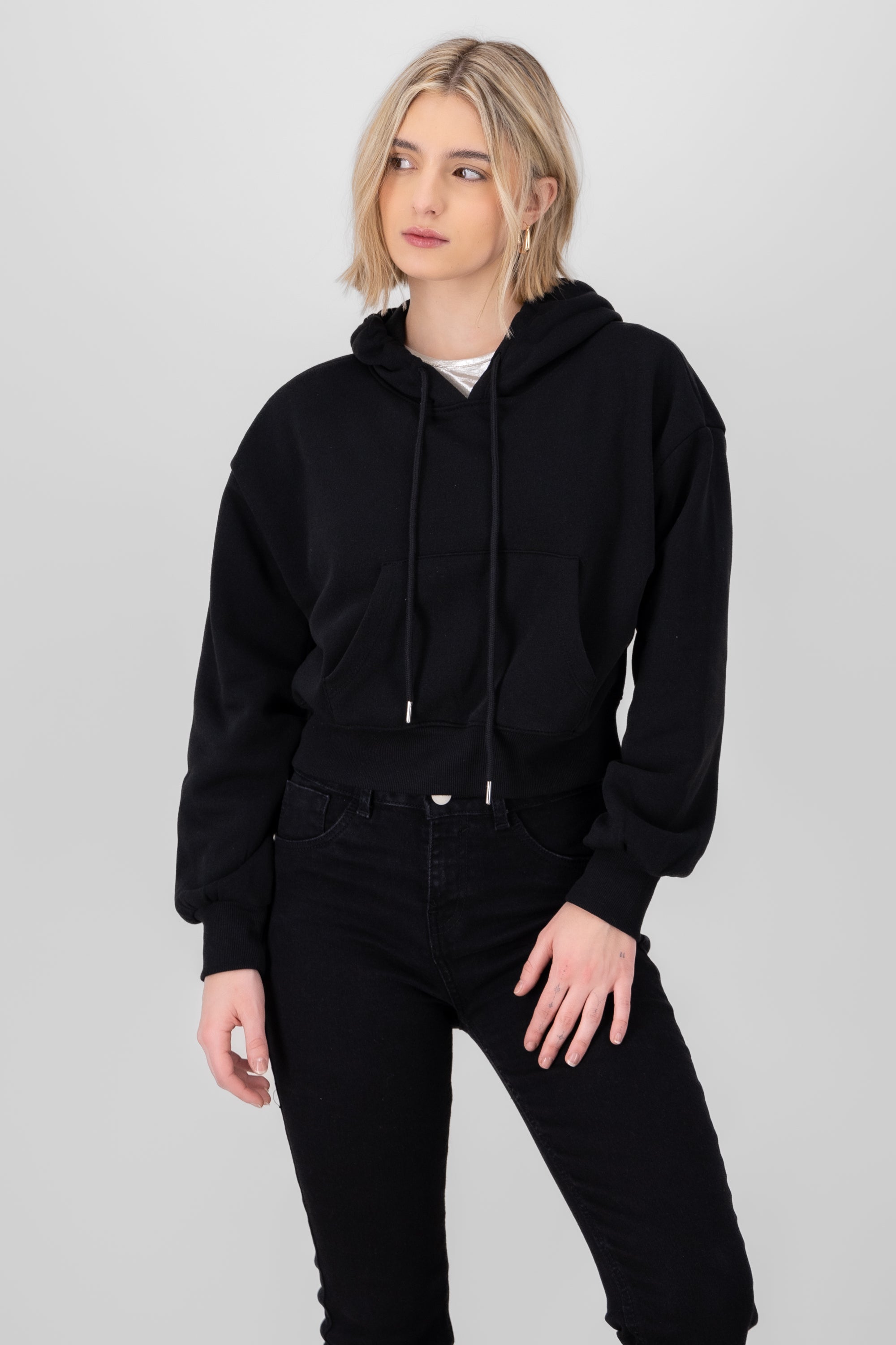 Sudadera lisa corta NEGRO