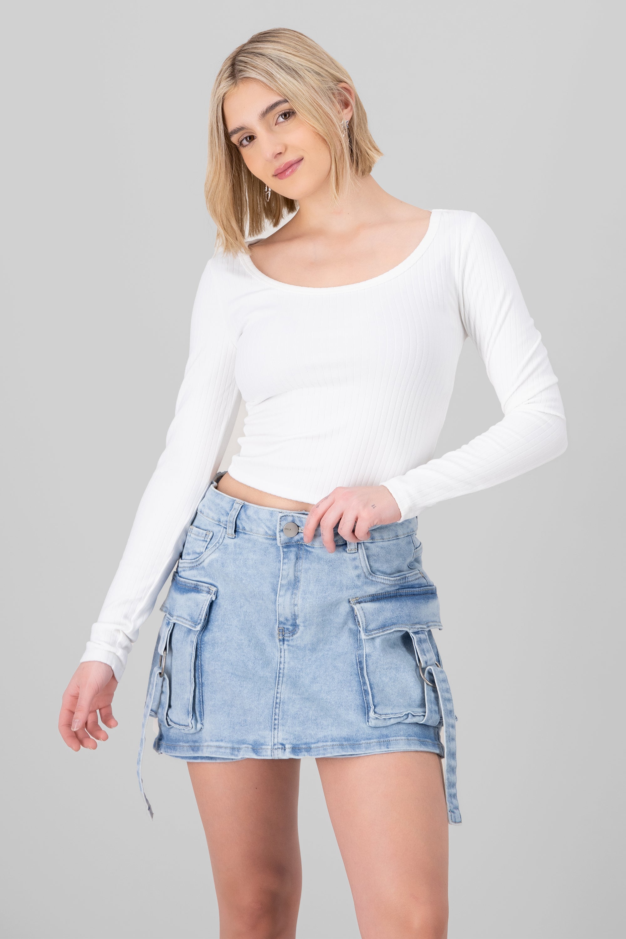 Top long sleeve round WHITE