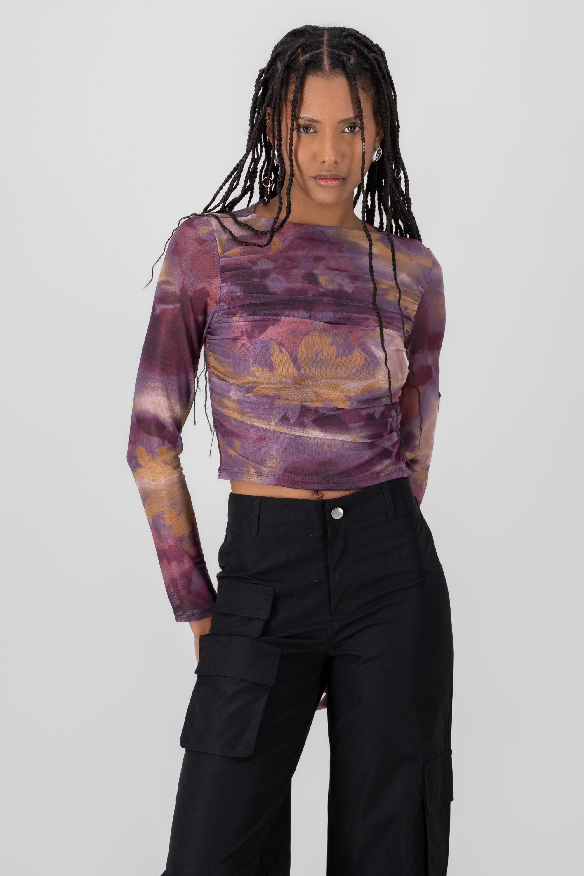 Degraded mesh top with long sleeve Purple combo