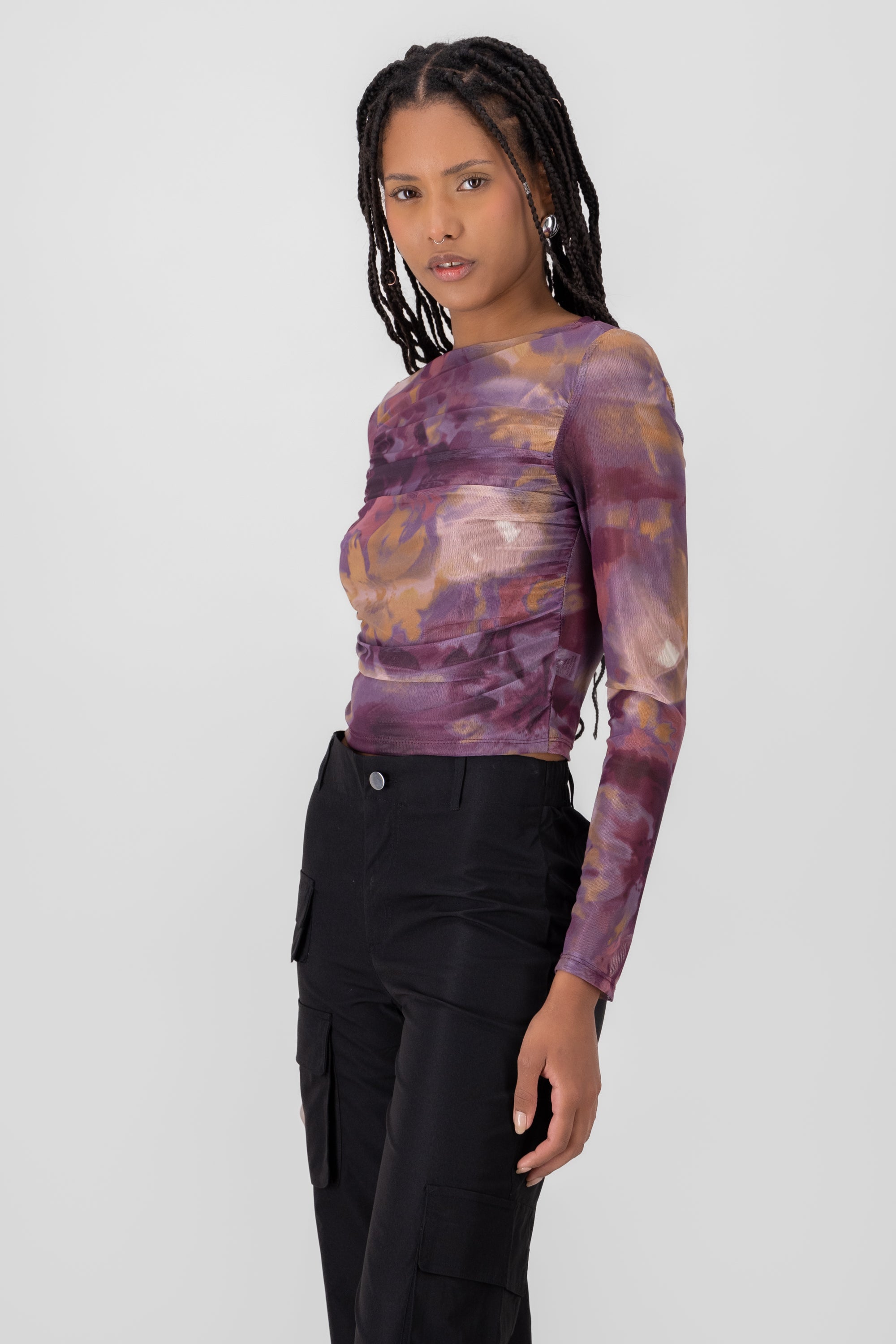 Degraded mesh top with long sleeve Purple combo