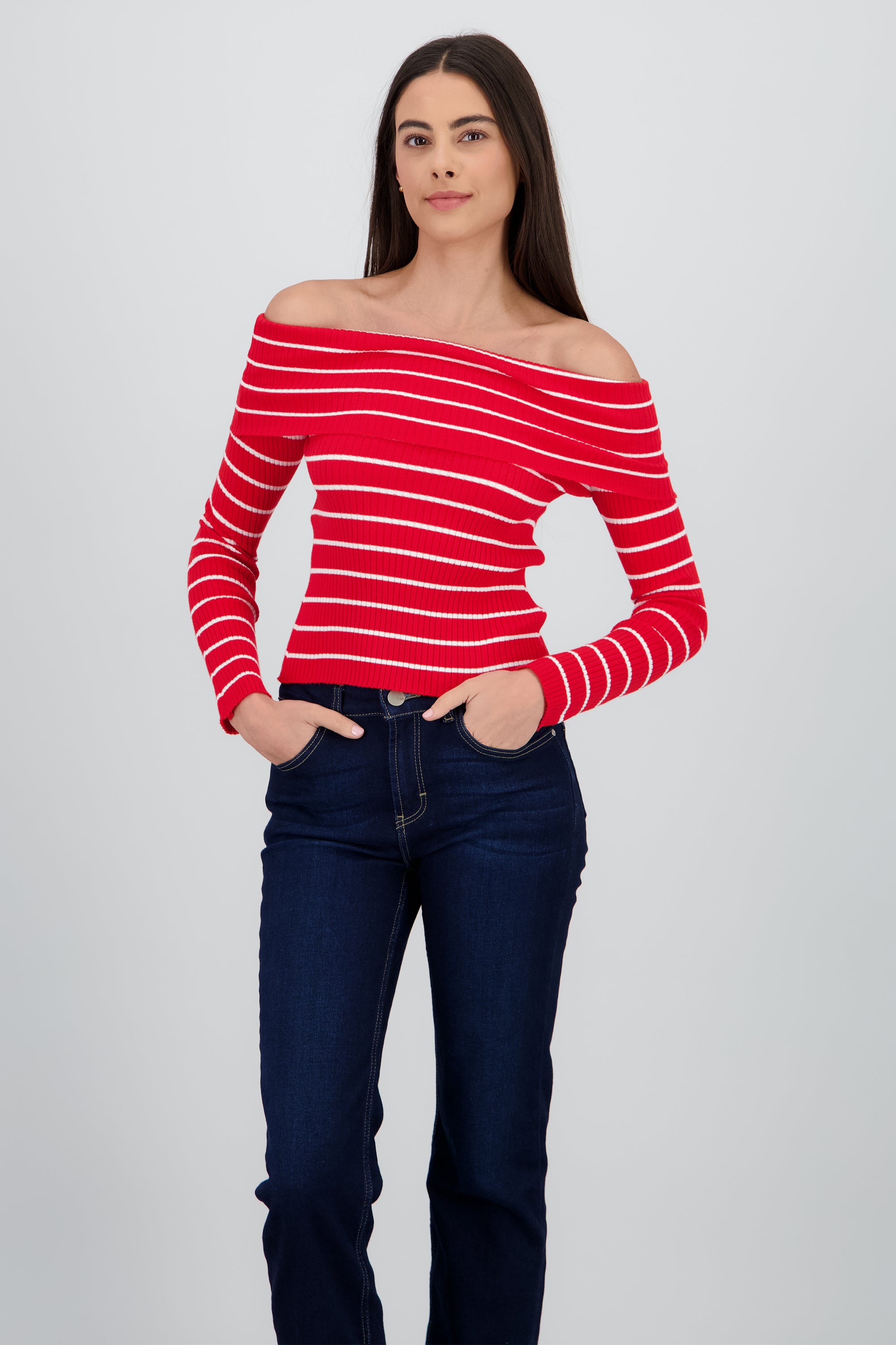 Top rayas sin hombros ROJO COMBO
