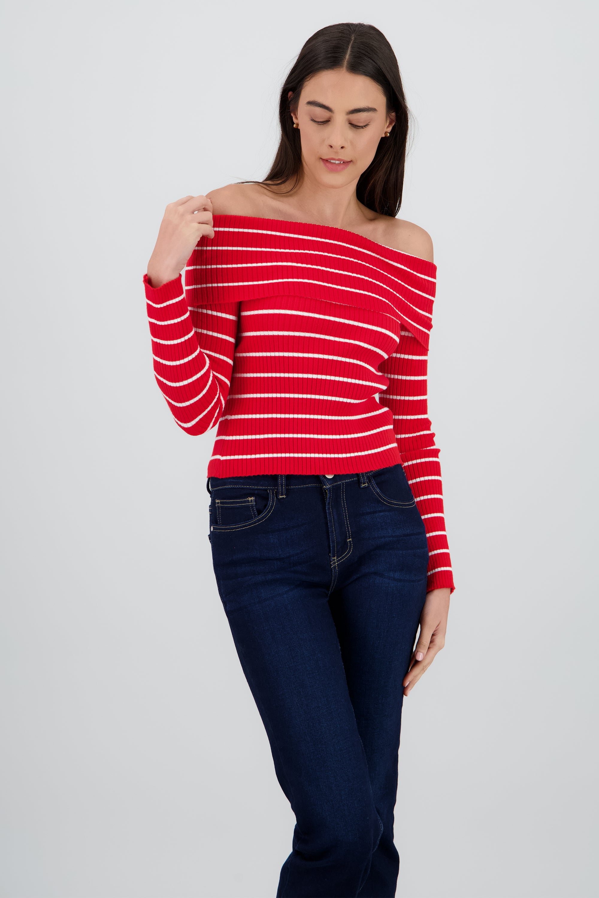 Top rayas sin hombros ROJO COMBO