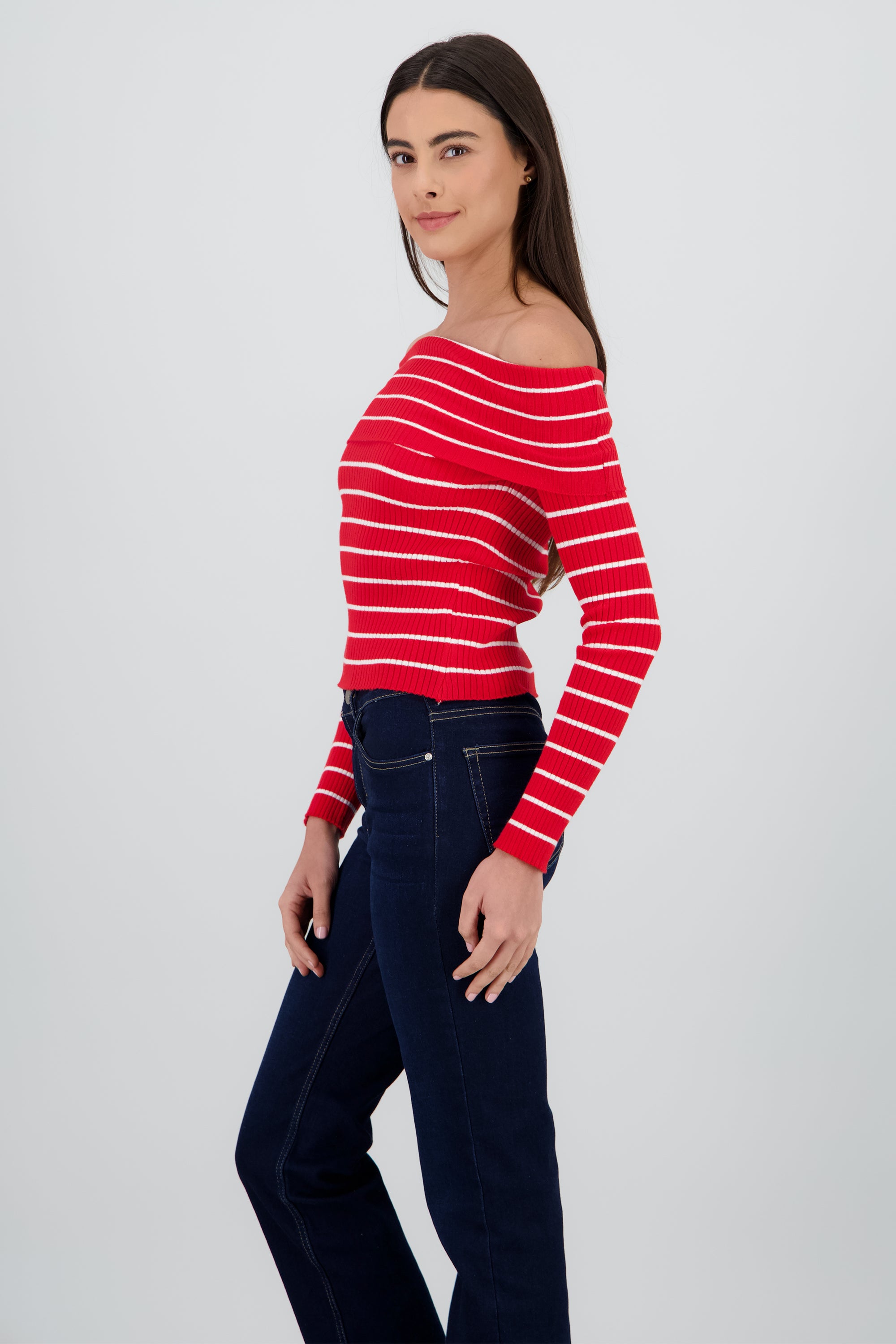 Top rayas sin hombros ROJO COMBO