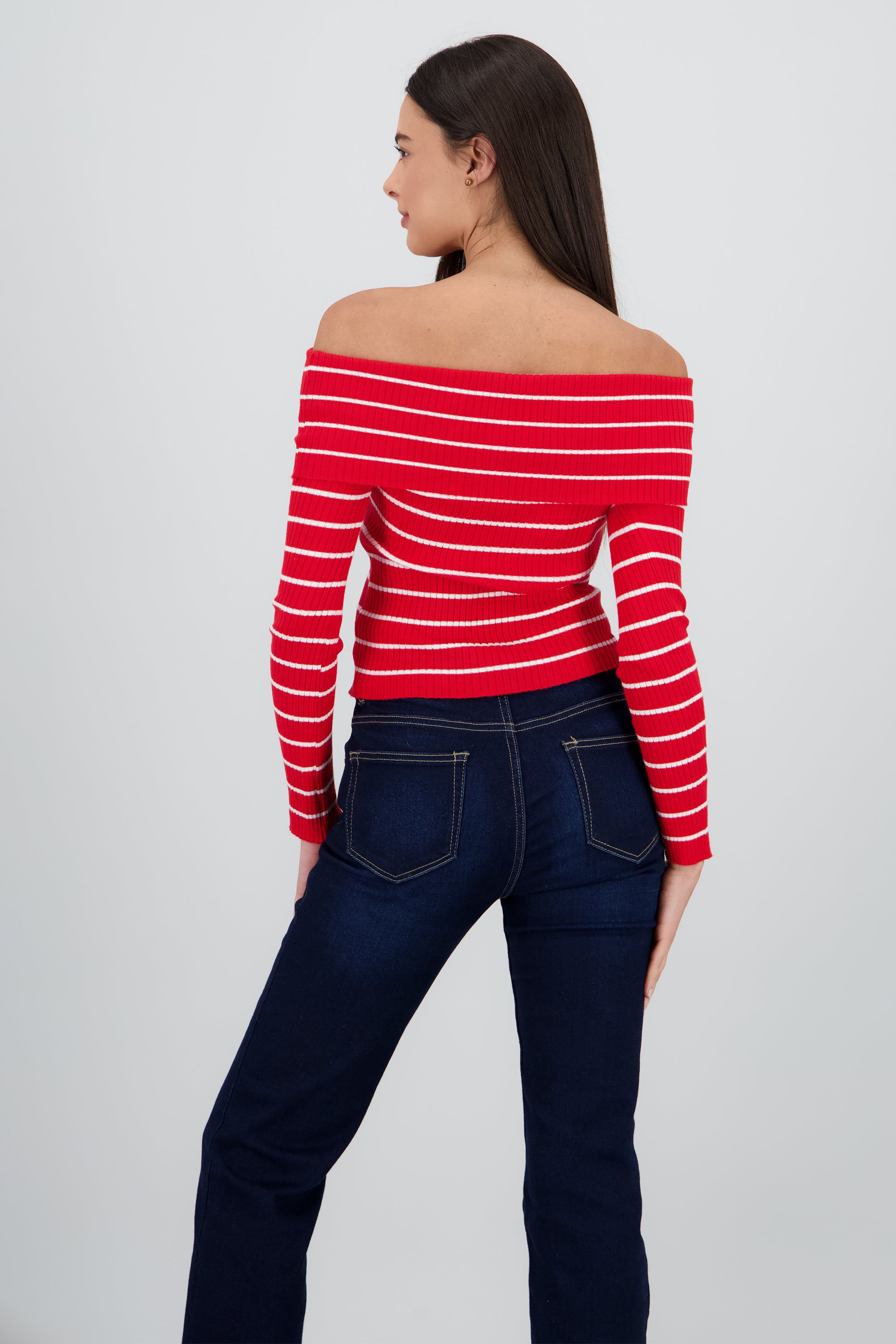 Top rayas sin hombros ROJO COMBO