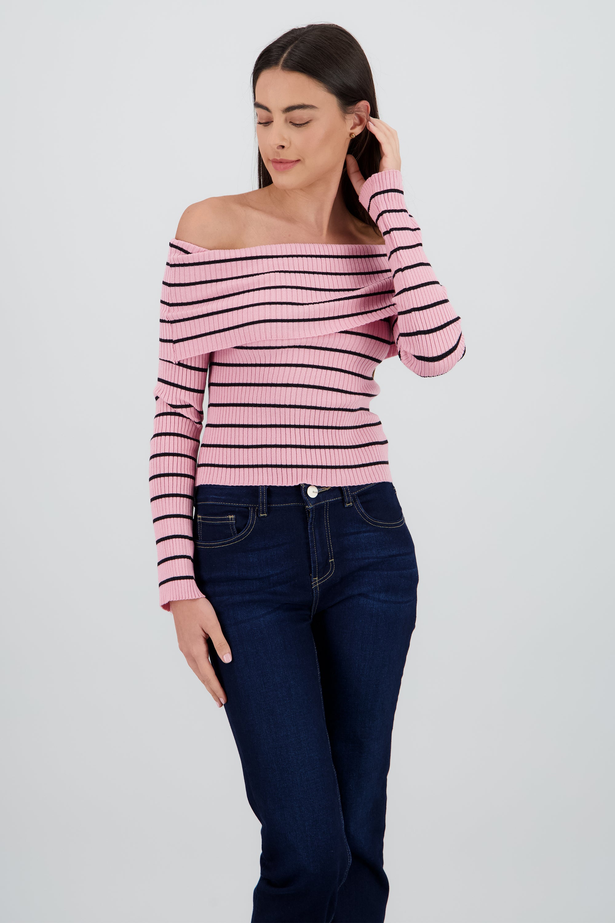 Top rayas sin hombros ROSA COMBO