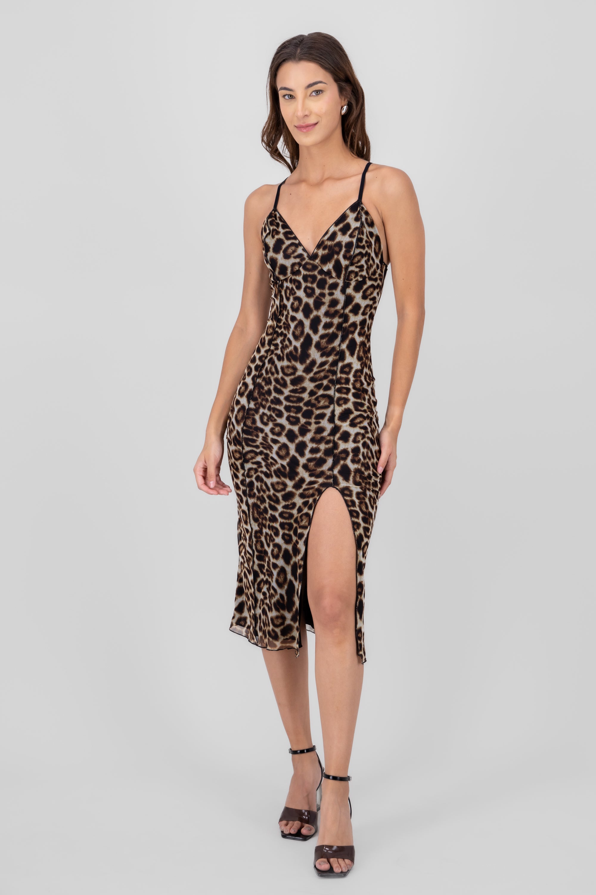 Vestido mesh estampado leopardo CAFE COMBO