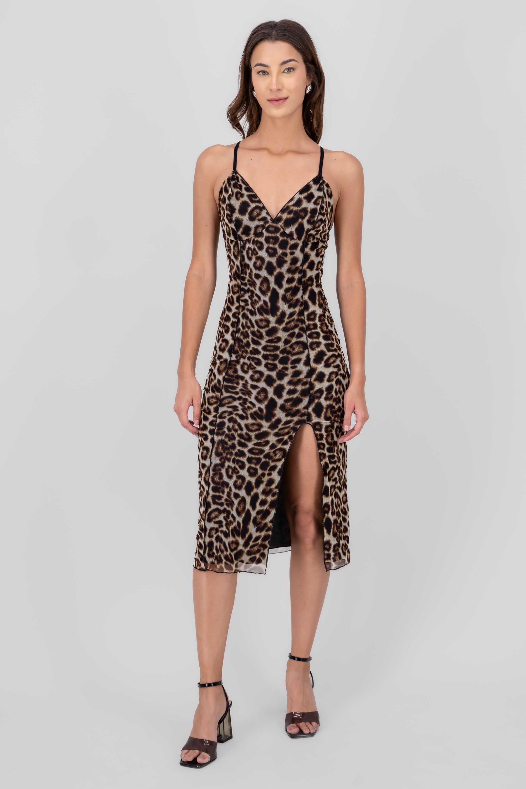 Vestido mesh estampado leopardo CAFE COMBO