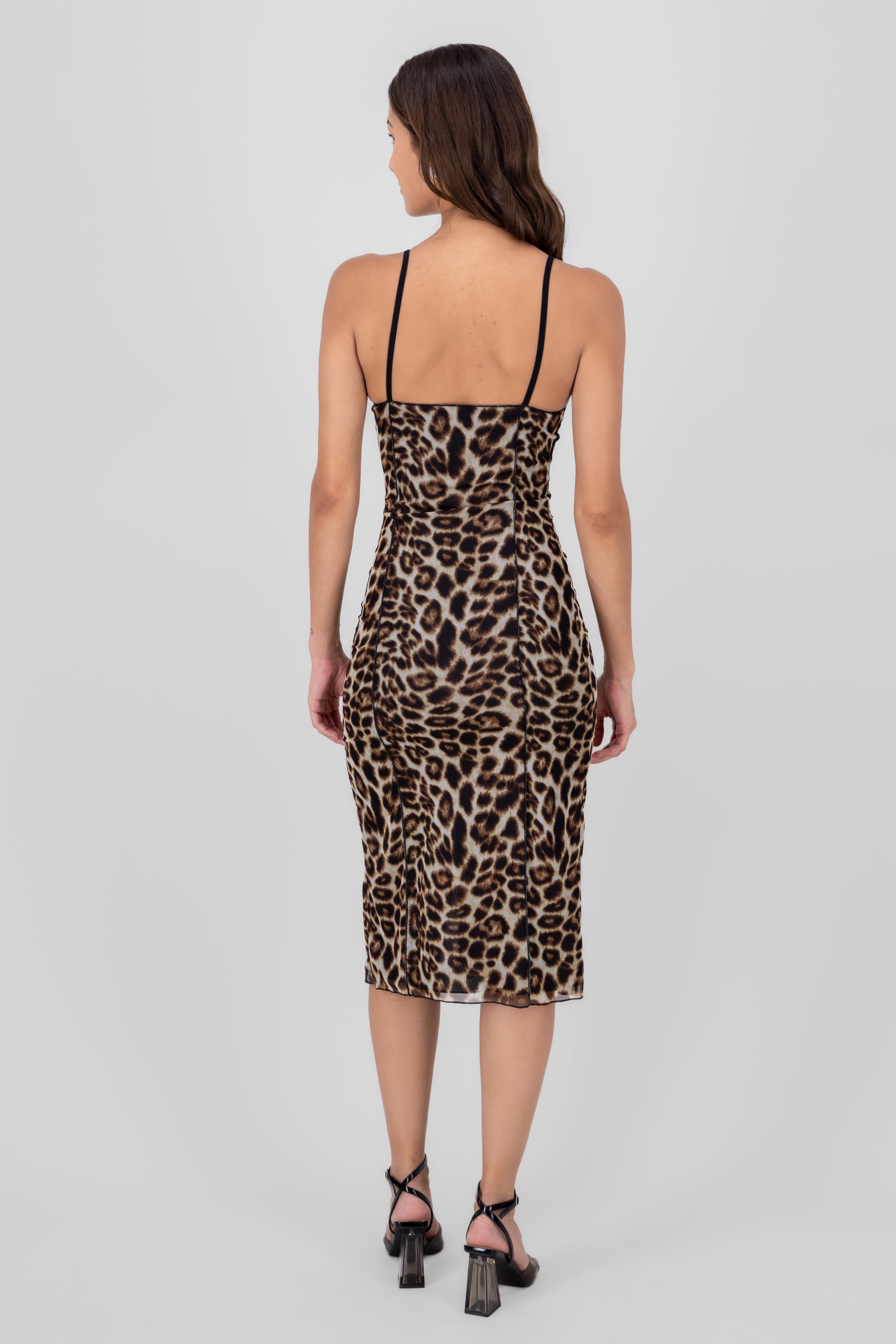 Vestido mesh estampado leopardo CAFE COMBO