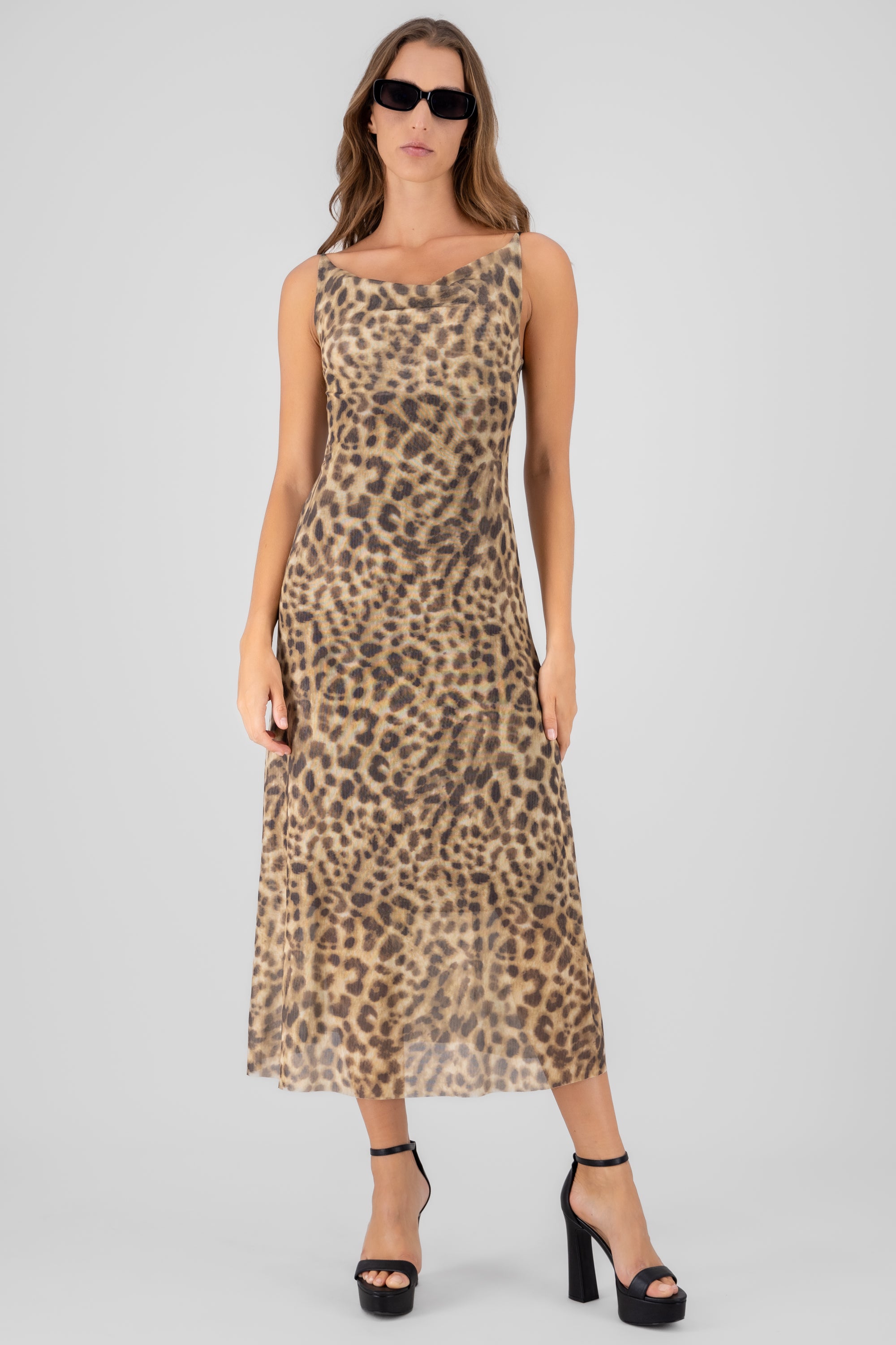 Vestido mesh estampado animal print CAFE COMBO