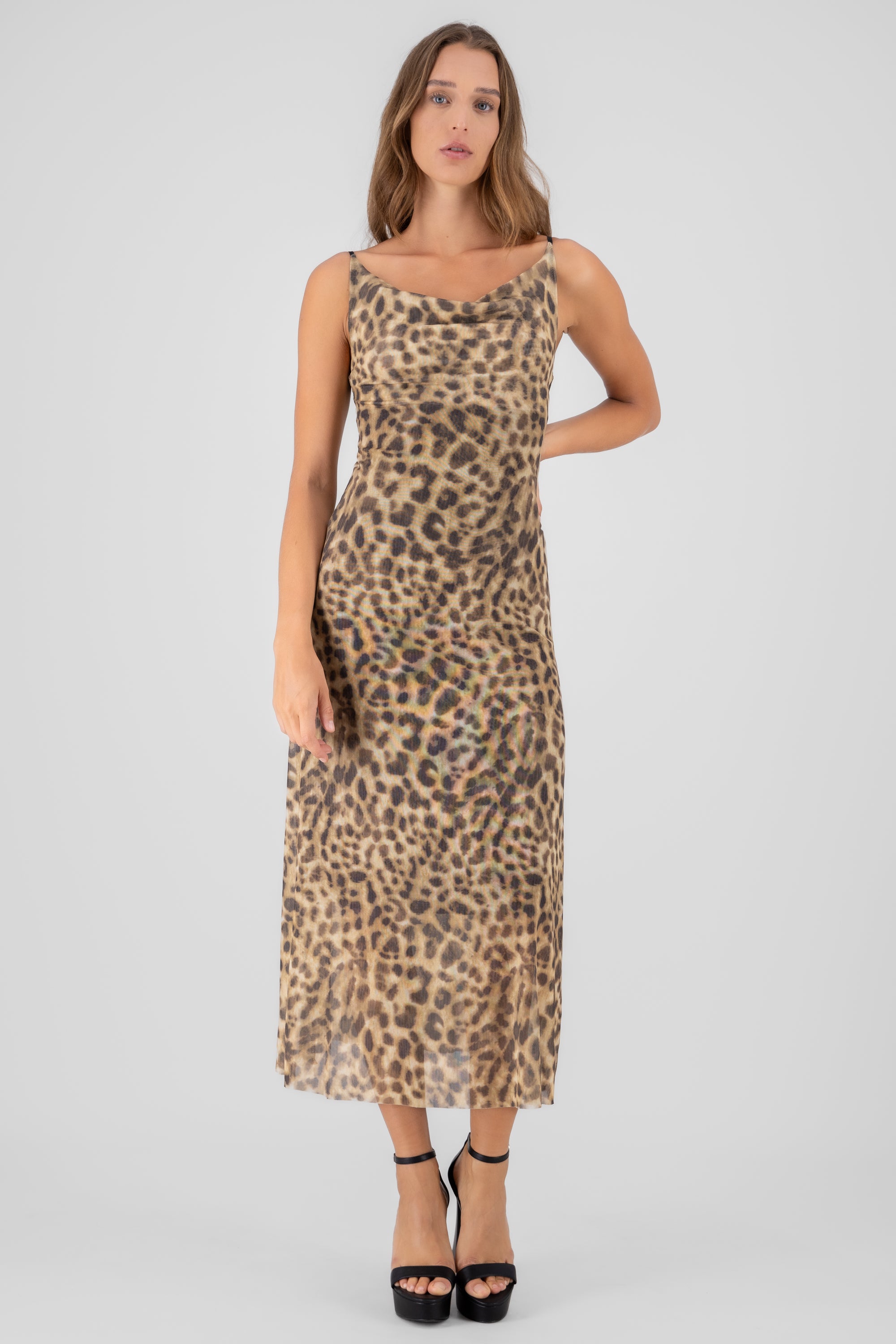 Vestido mesh estampado animal print CAFE COMBO