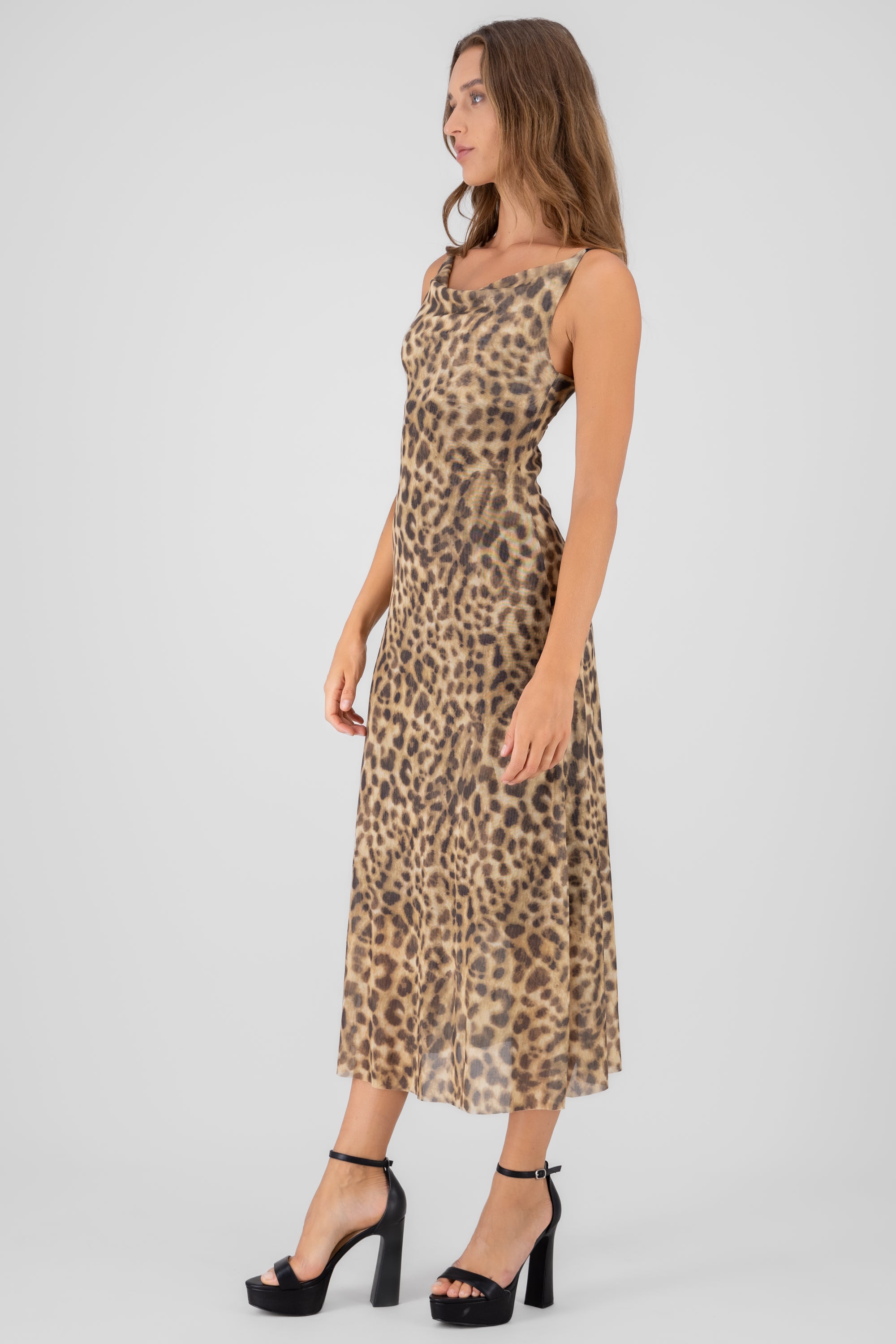 Vestido mesh estampado animal print CAFE COMBO