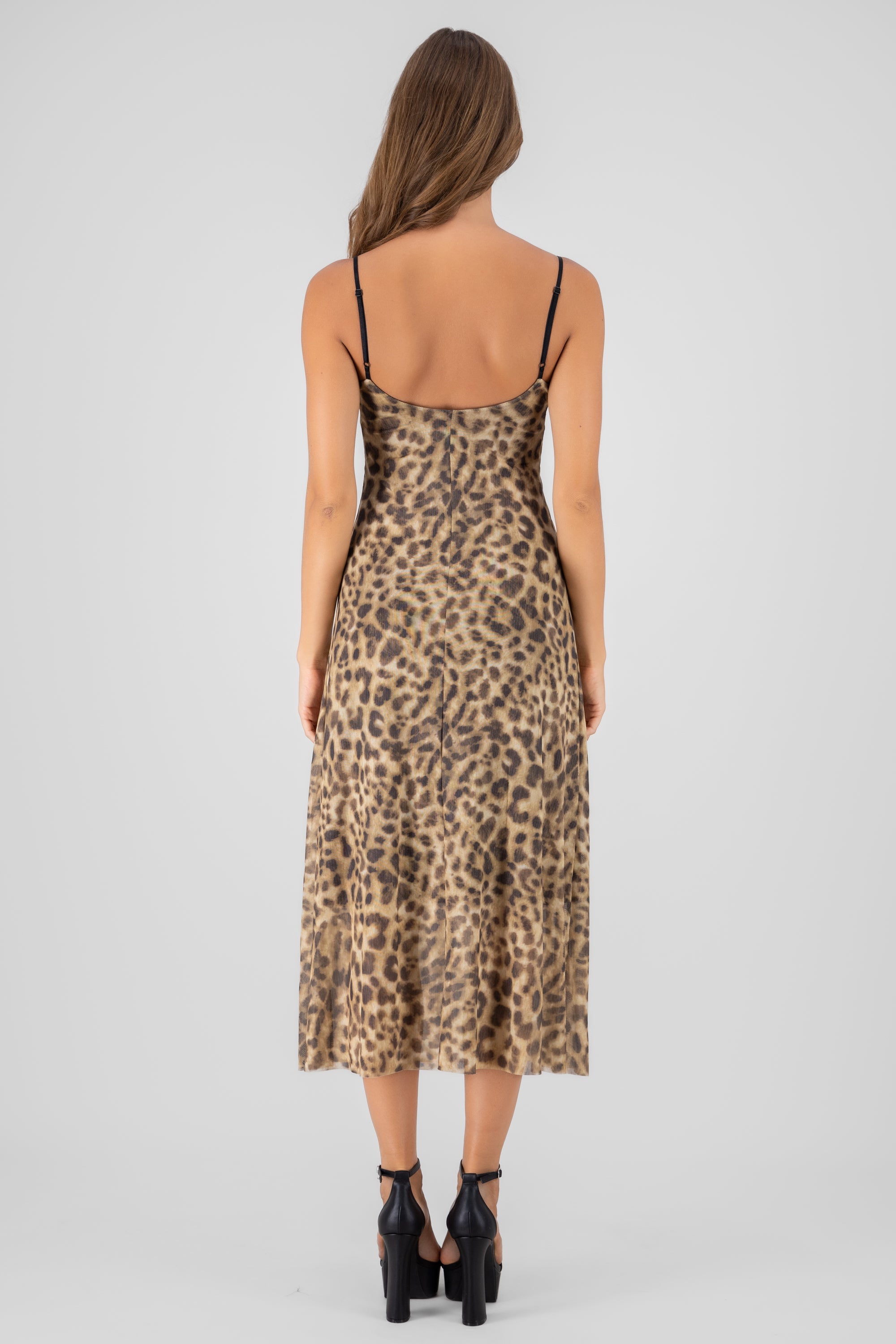 Vestido mesh estampado animal print CAFE COMBO