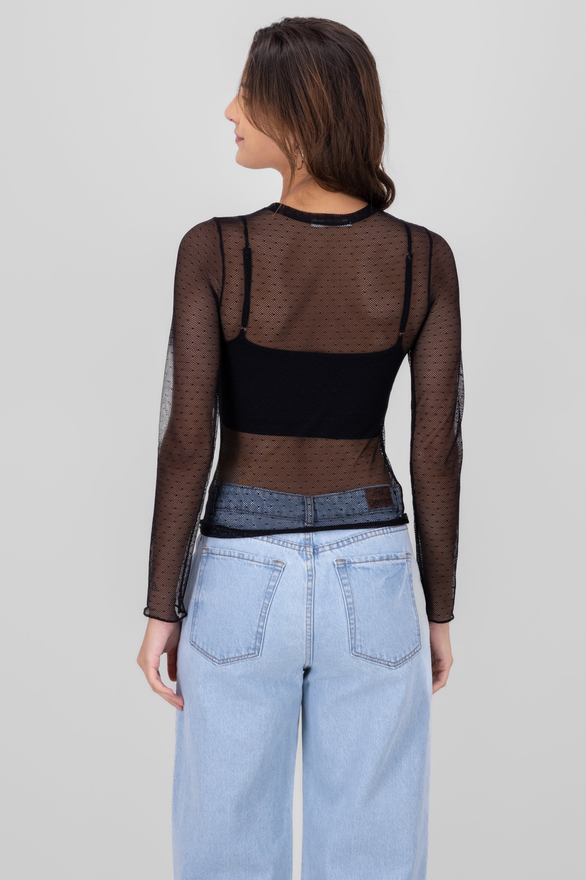 Top Long Manga Mesh Polkas BLACK