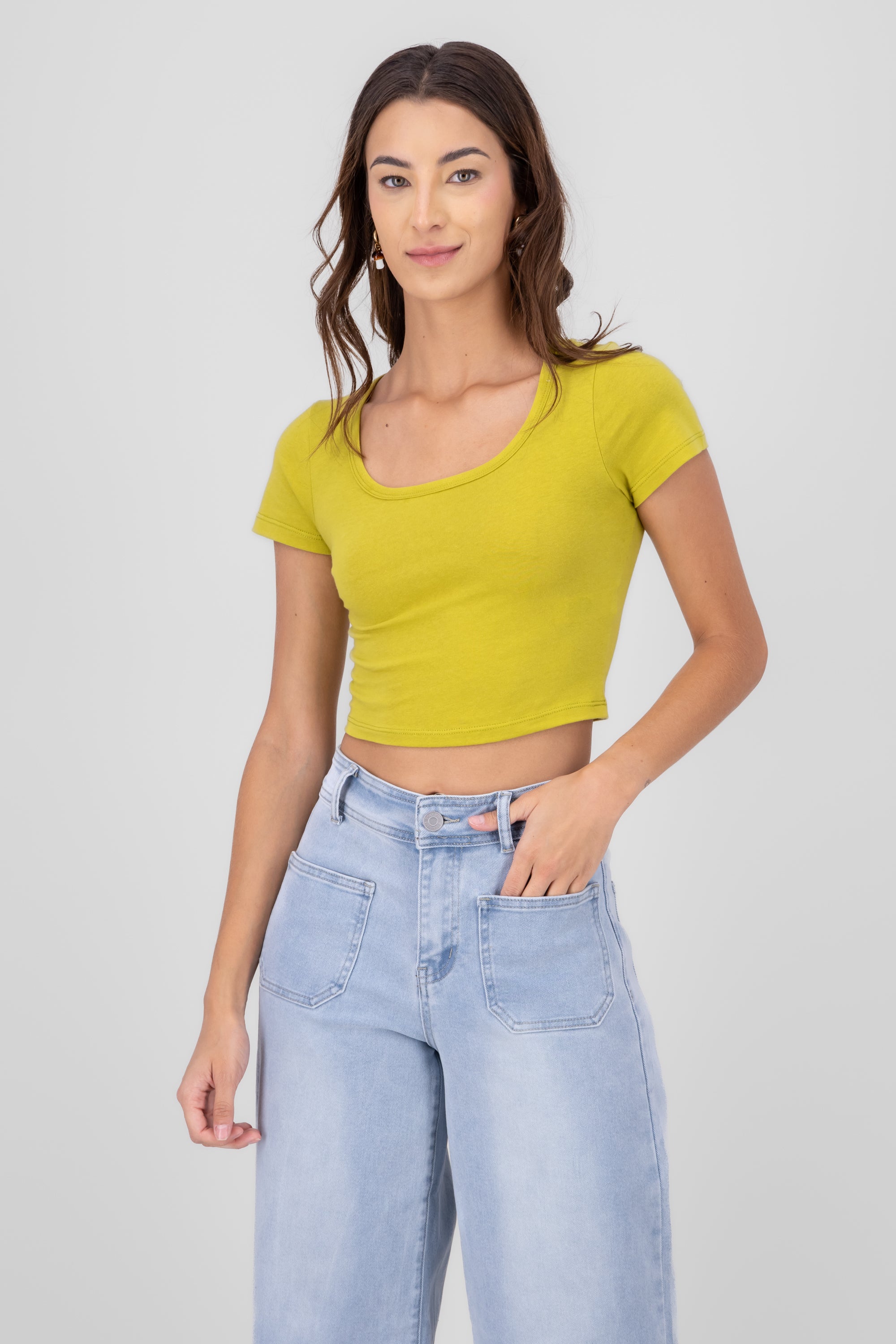 T-SHirt ​​Round neck Square Short Sleeve Lima green