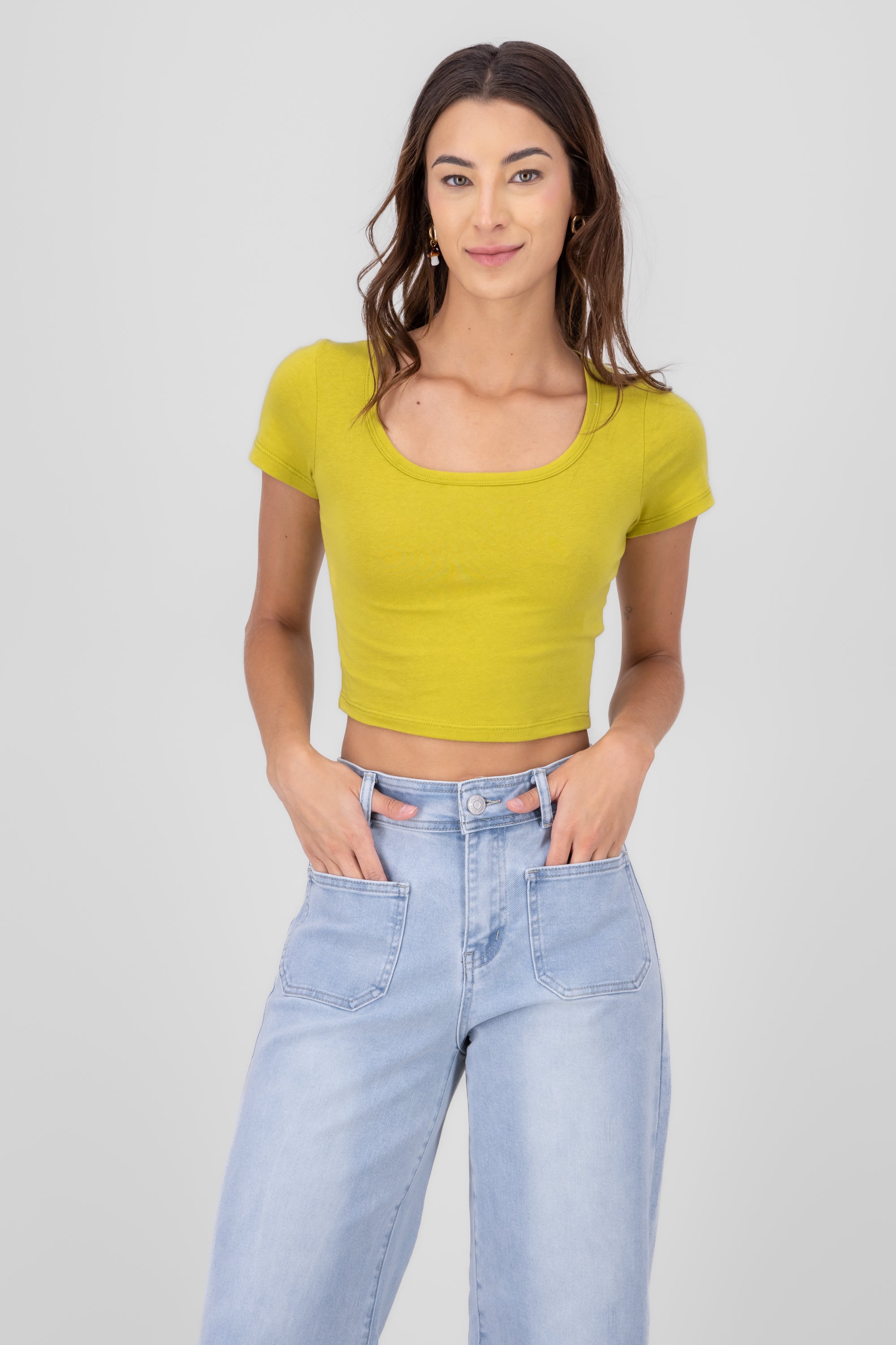 T-SHirt ​​Round neck Square Short Sleeve Lima green