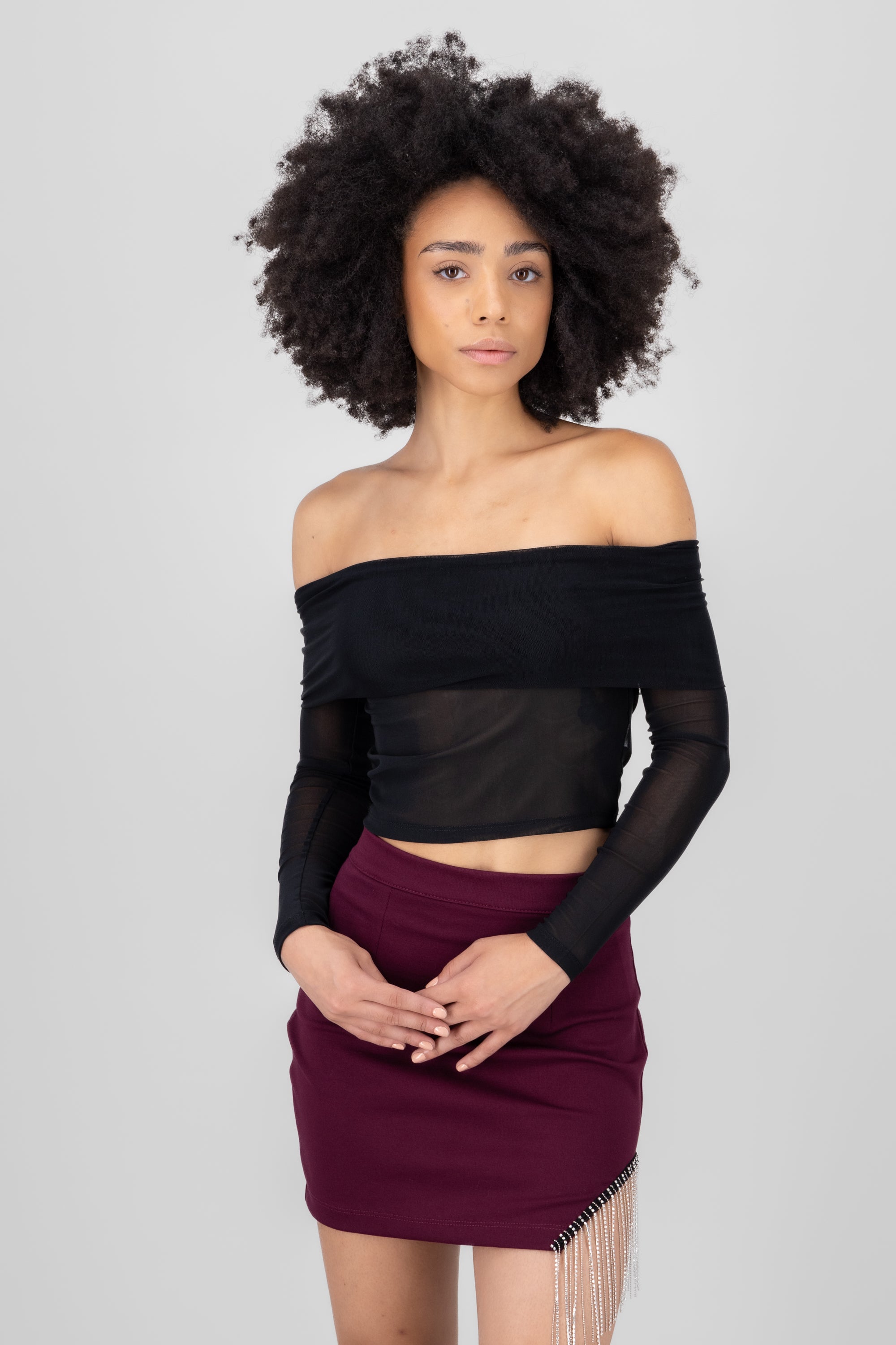 Top mesh off shoulder NEGRO