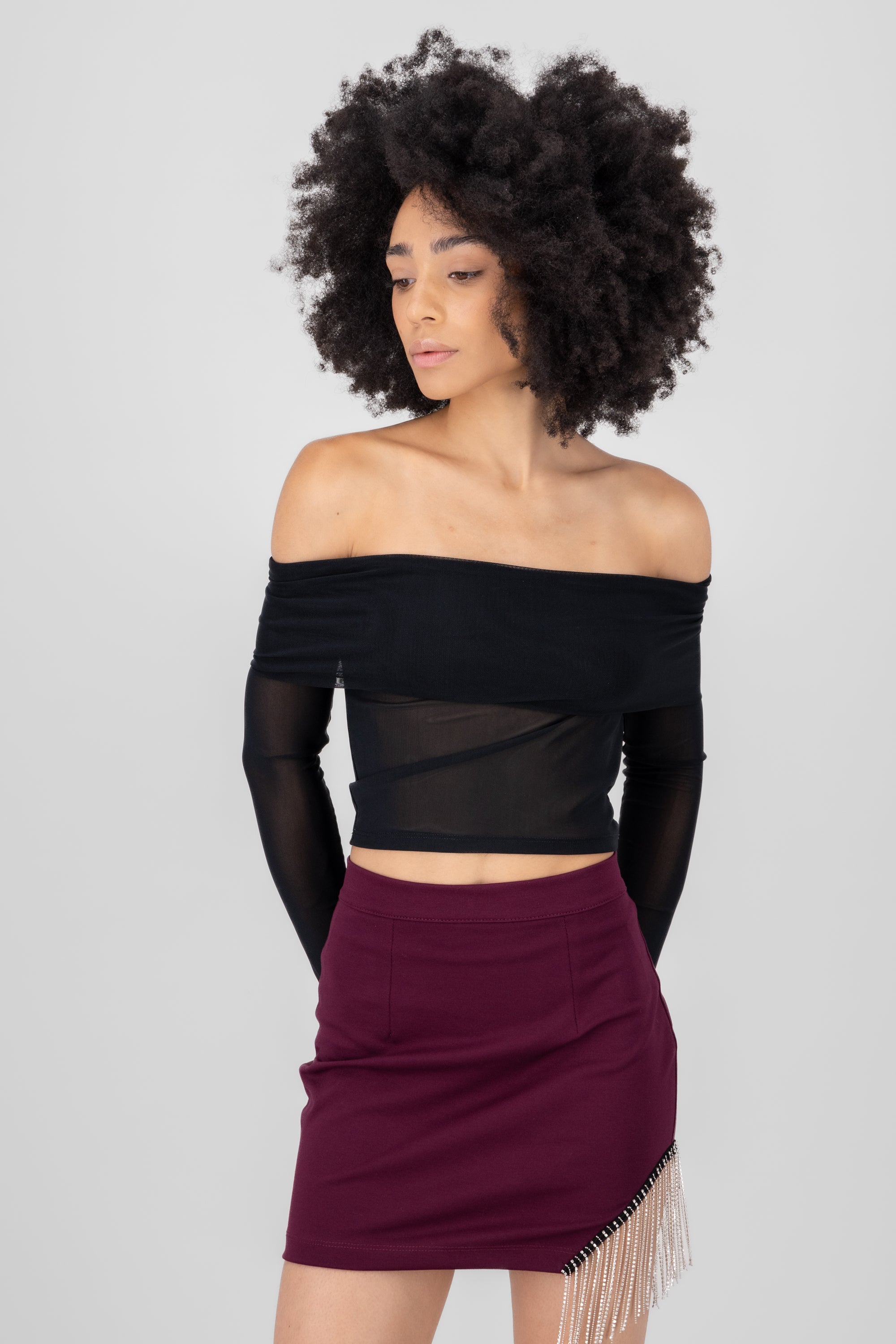 Top mesh off shoulder NEGRO