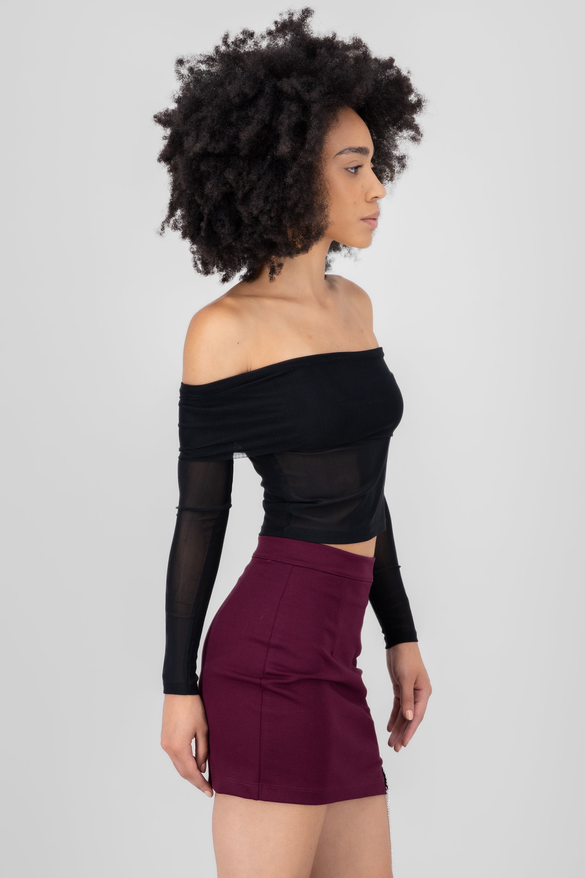 Top mesh off shoulder NEGRO