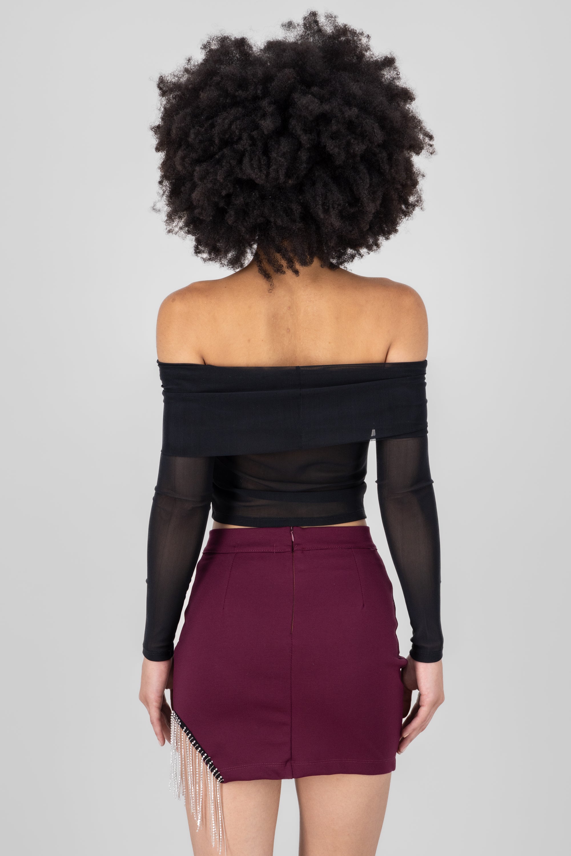 Top mesh off shoulder NEGRO