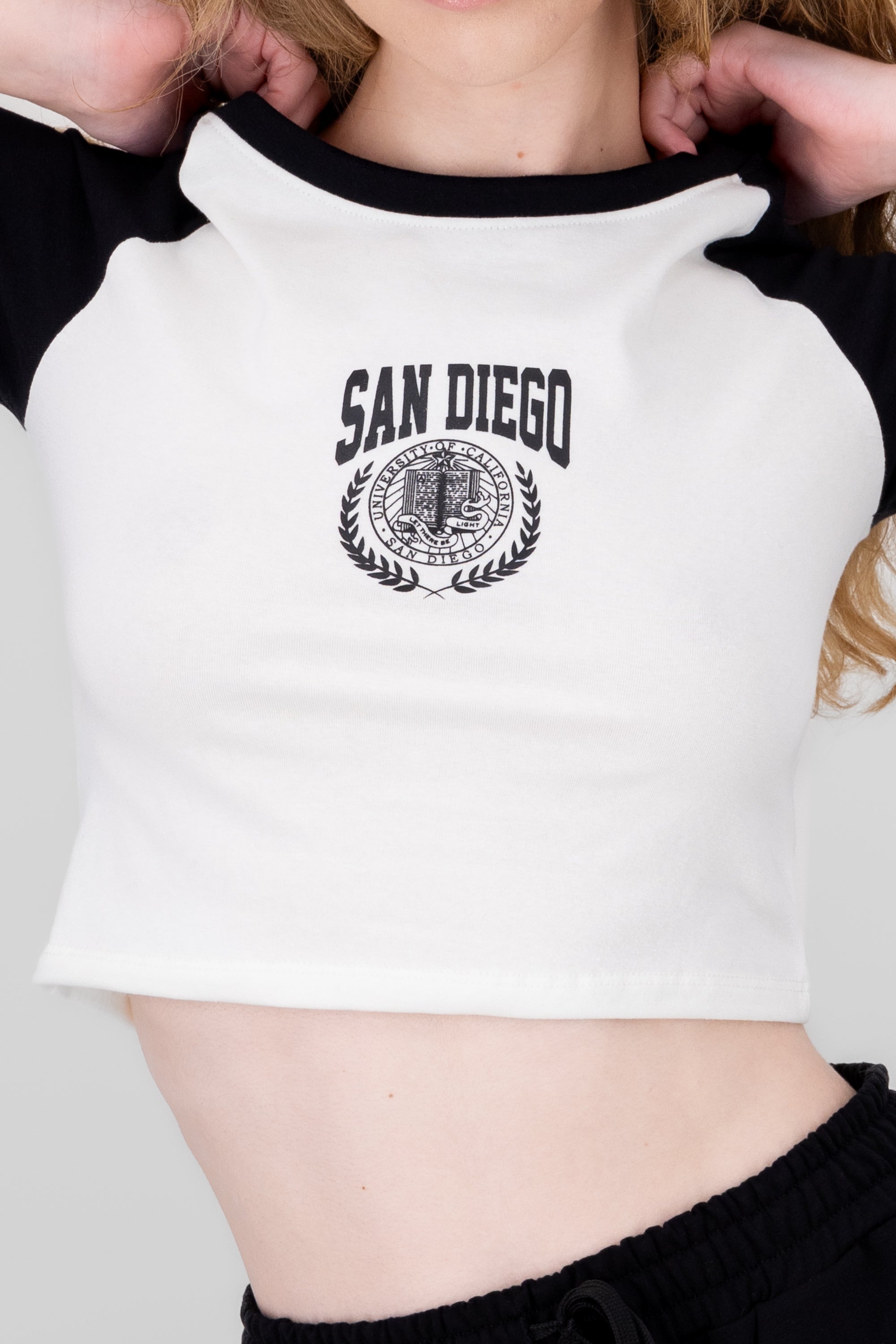 Playera san diego contraste mangas BLANCO