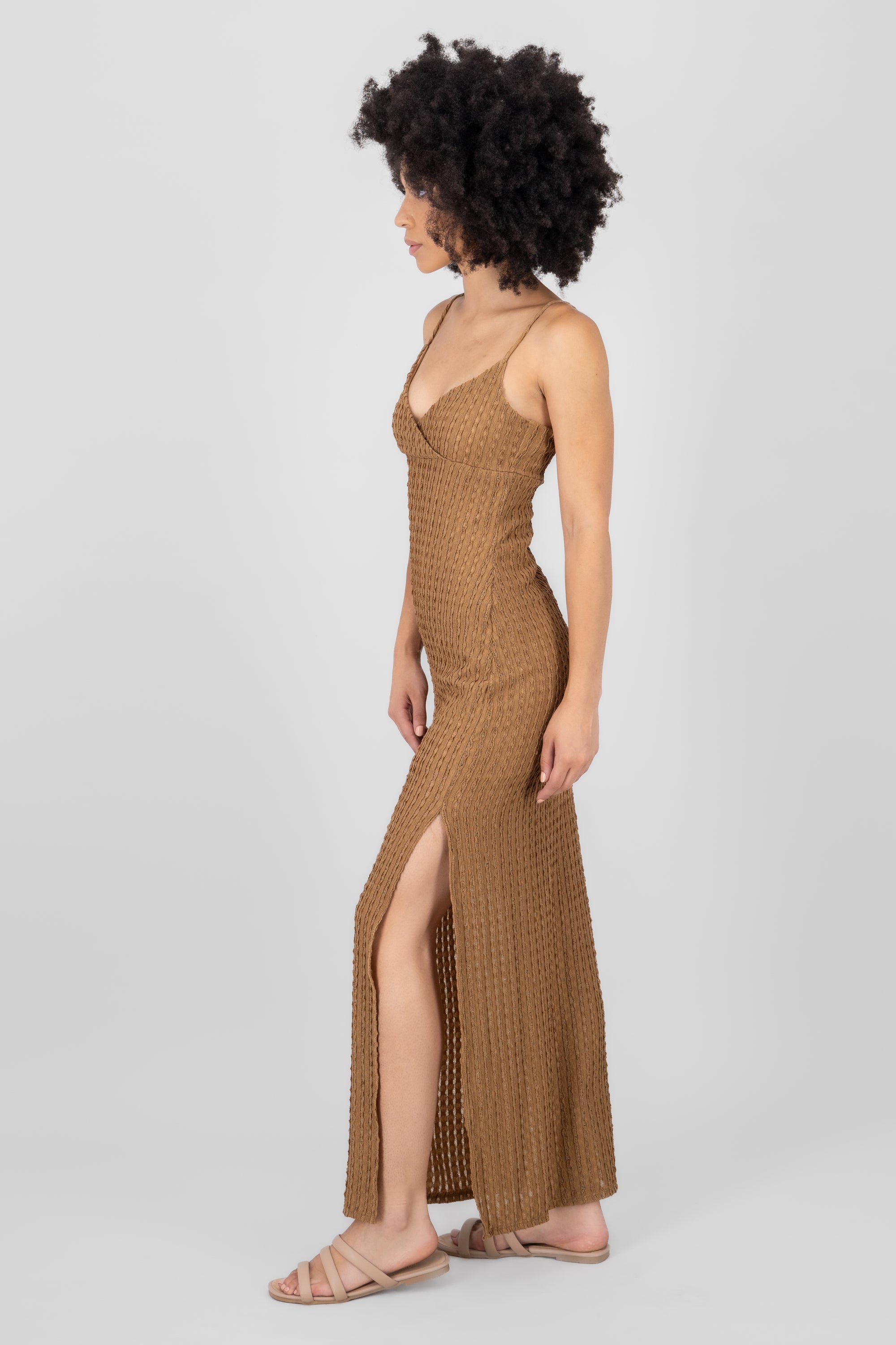 Vestido maxi textura KHAKI