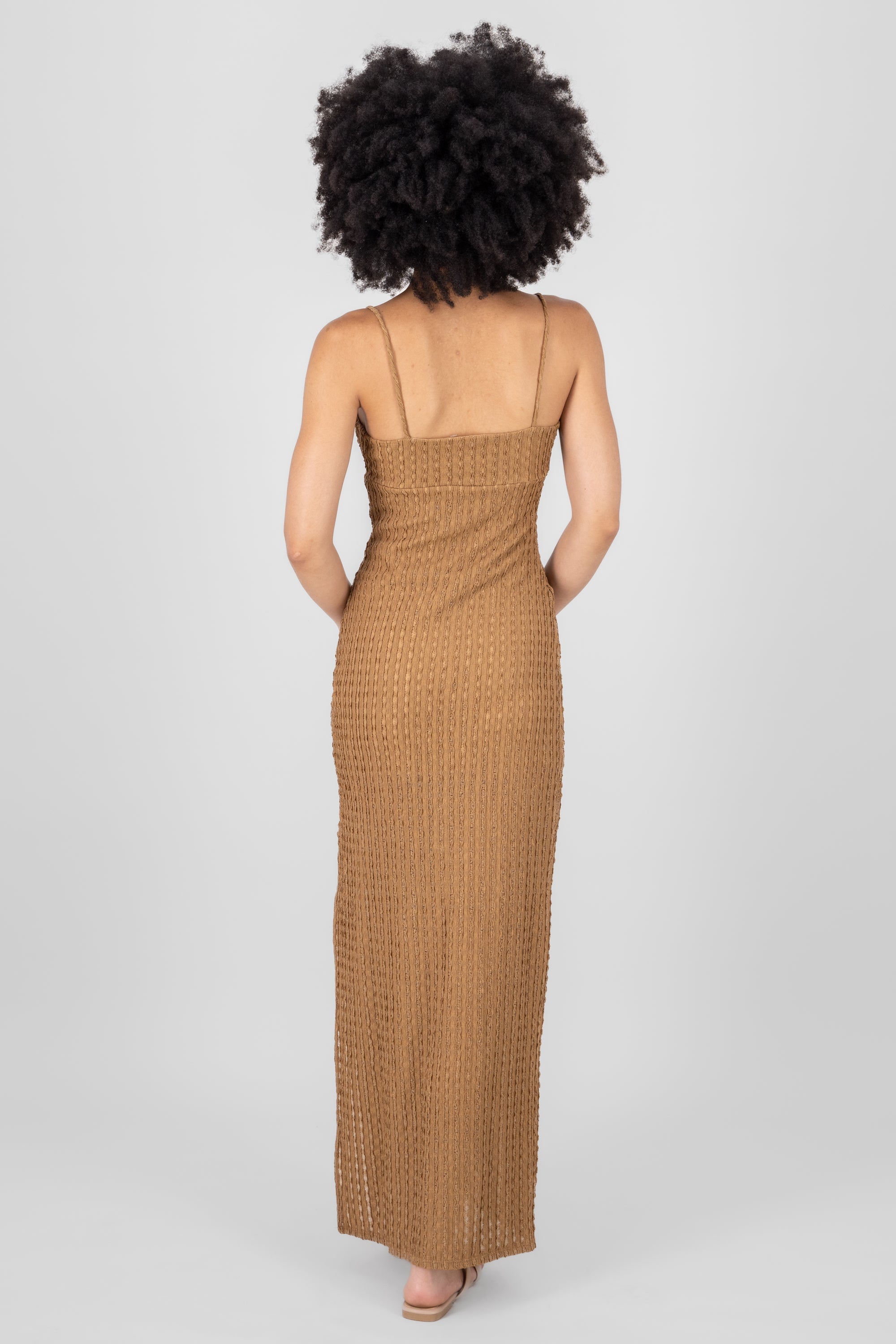 Vestido maxi textura KHAKI