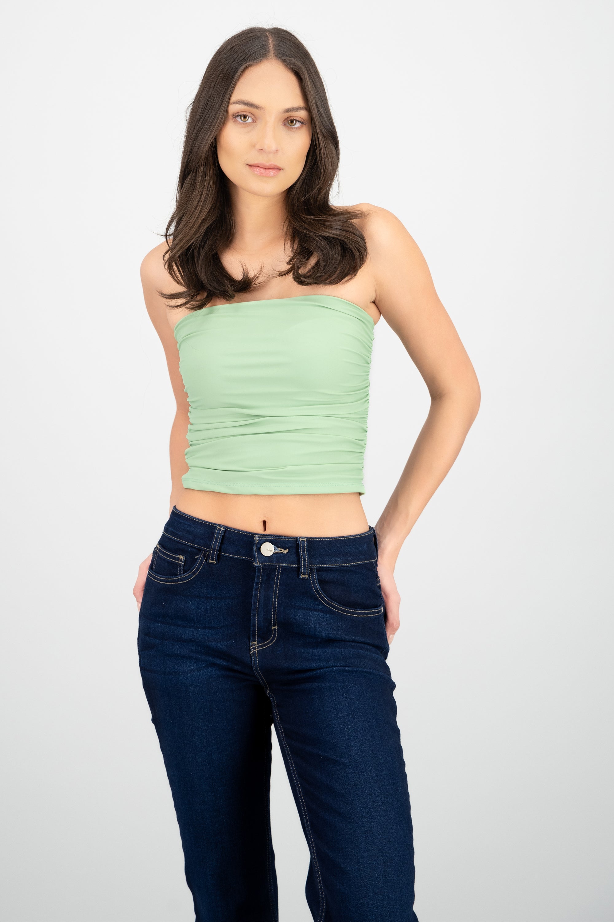 Top Tubo Strapless Drapeado VERDE CLARO