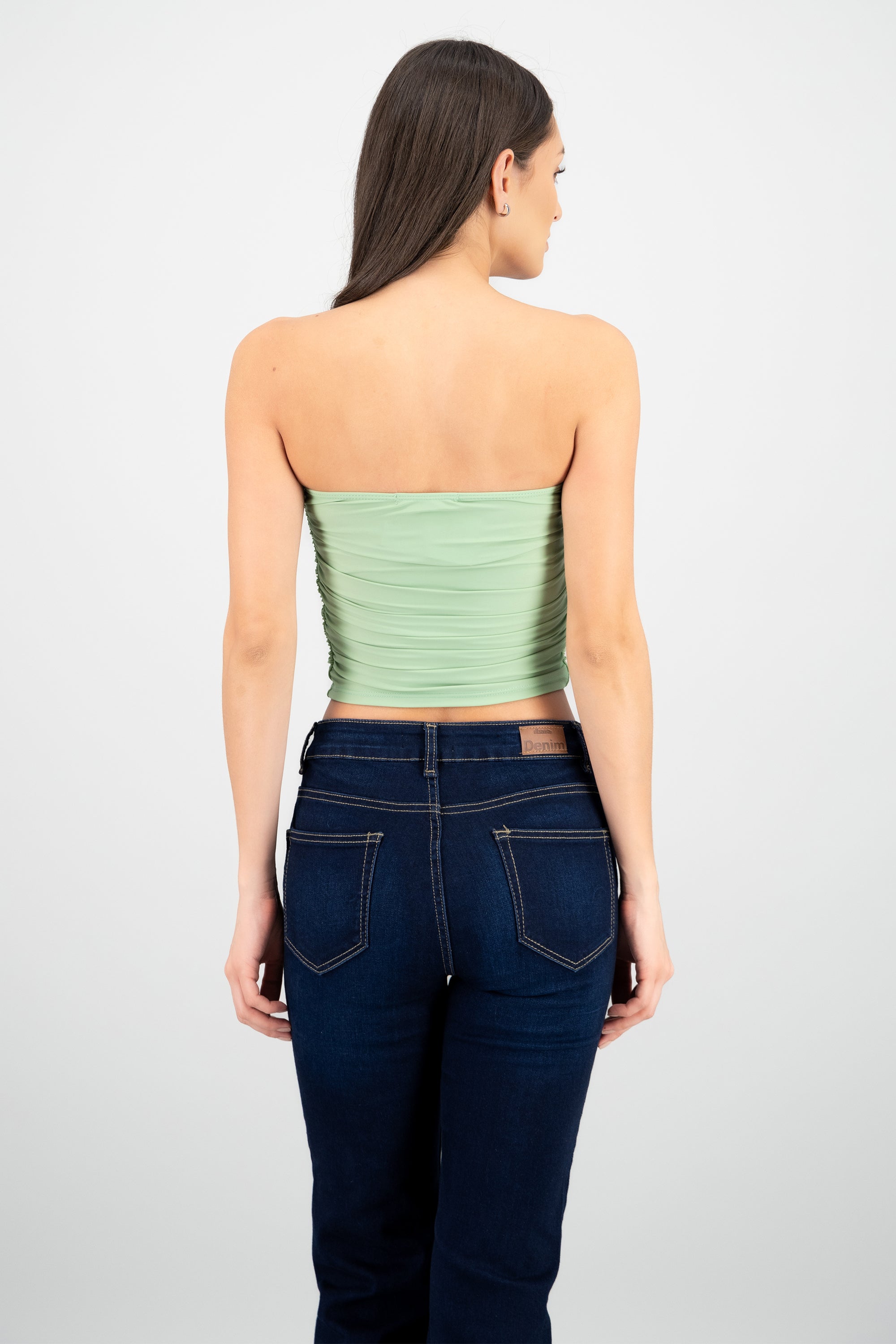 Top Tubo Strapless Drapeado VERDE CLARO